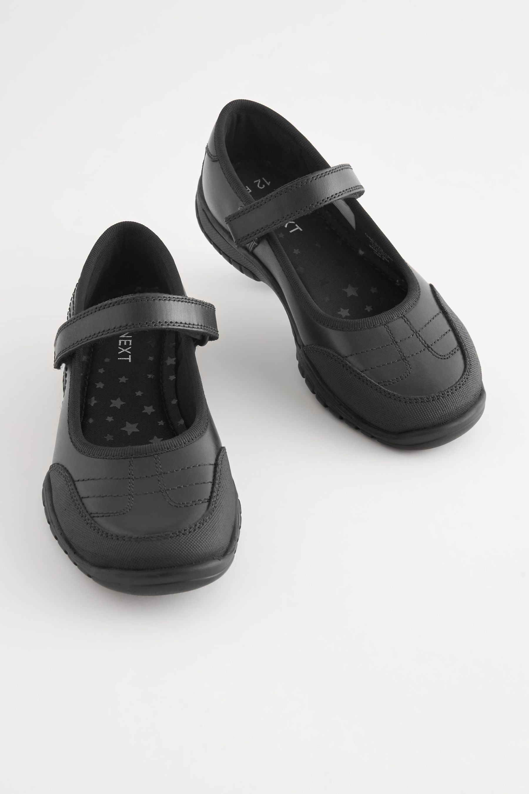 Matt Black Leather Mary Jane School Shoes