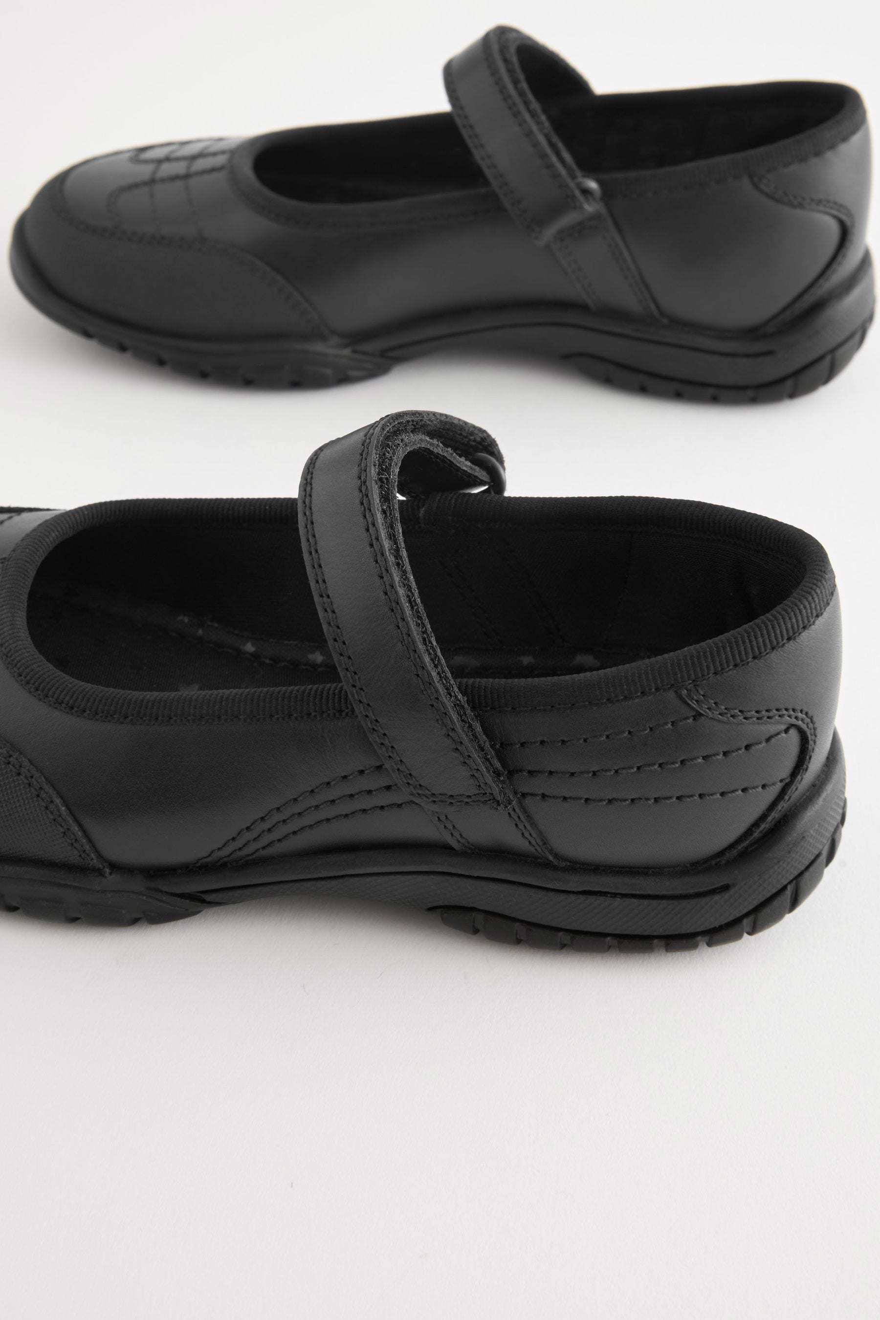 Matt Black Leather Mary Jane School Shoes