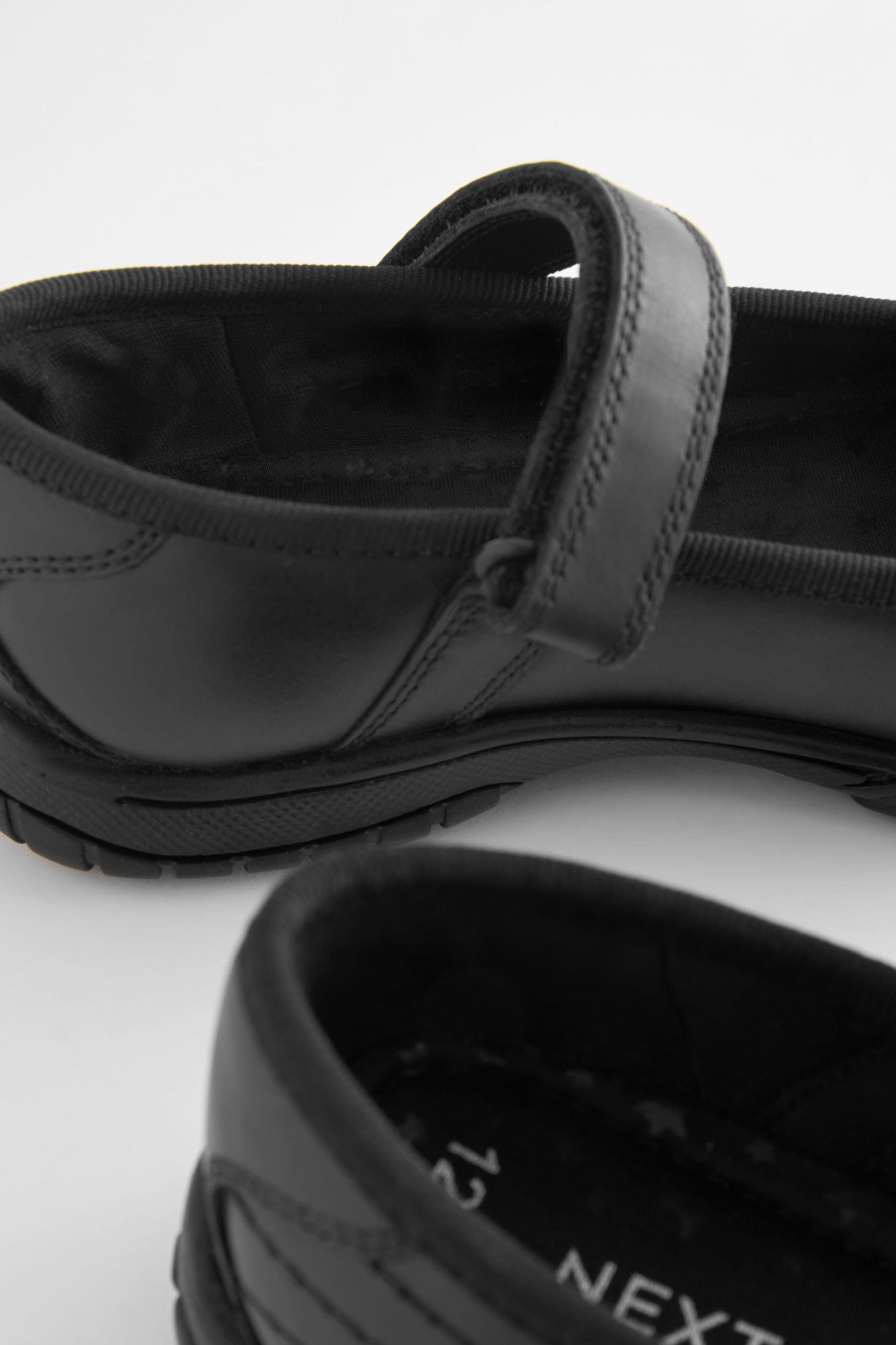 Matt Black Leather Mary Jane School Shoes