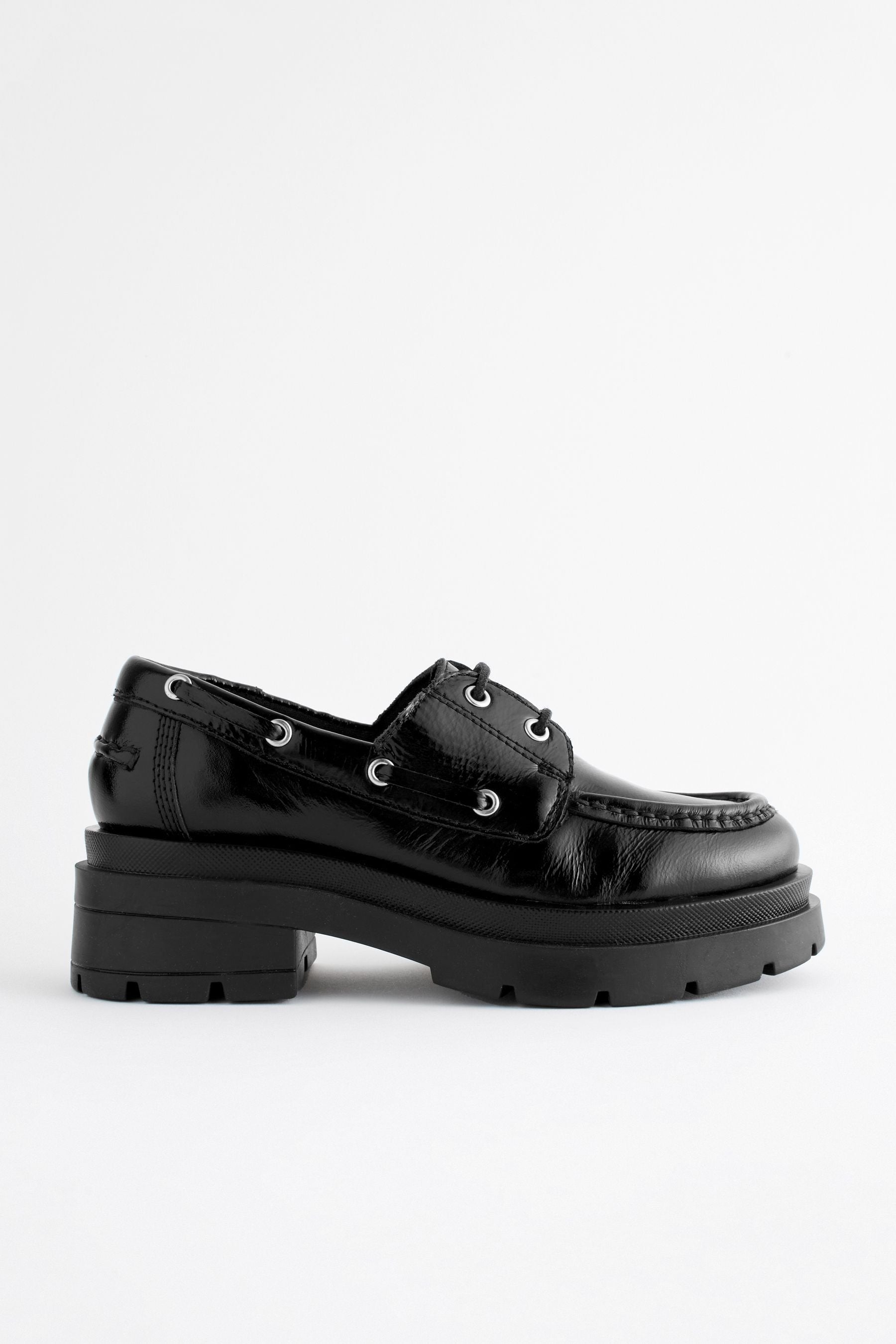 Black Leather Lace Up School Shoes