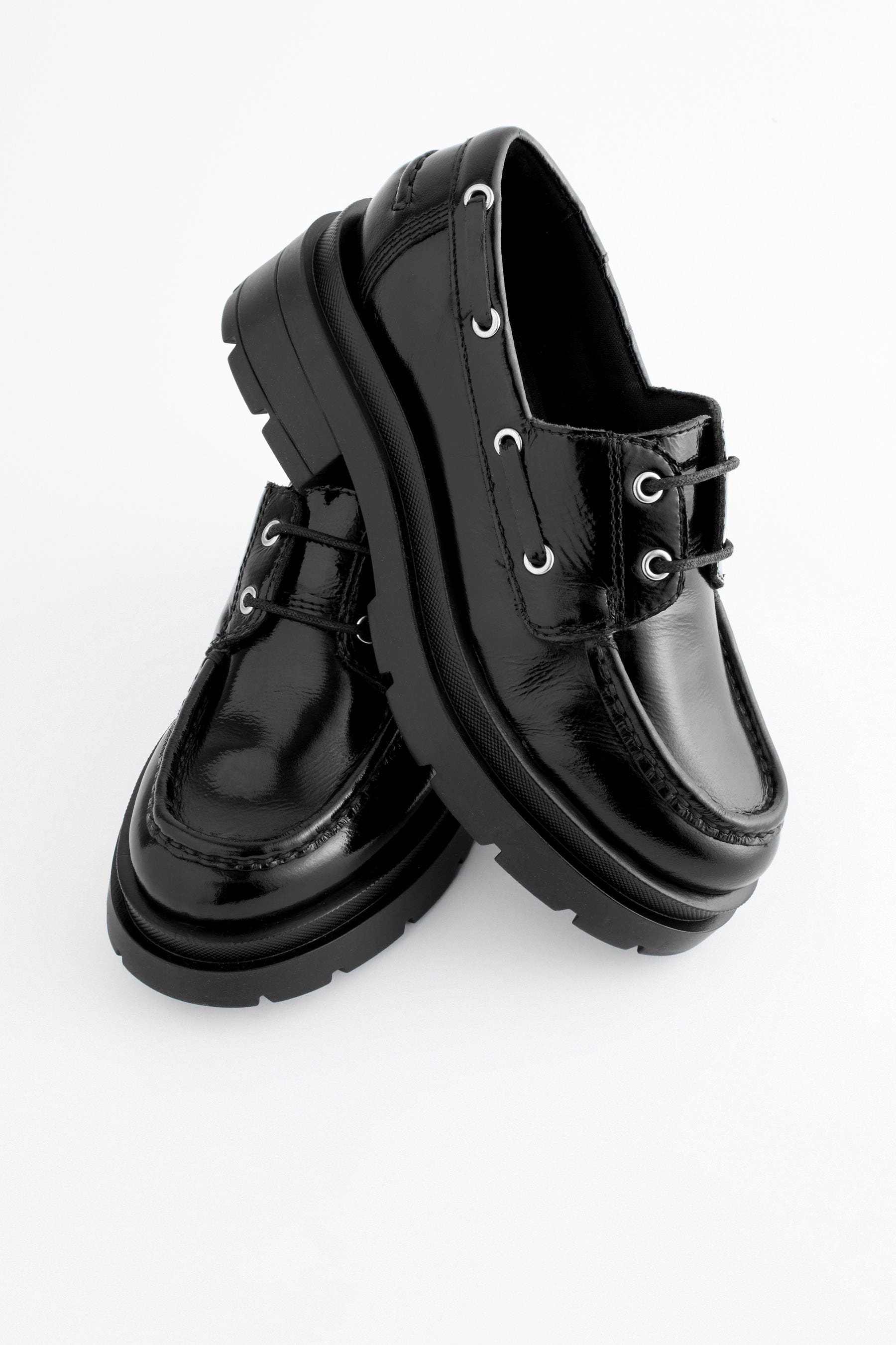 Black Leather Lace Up School Shoes