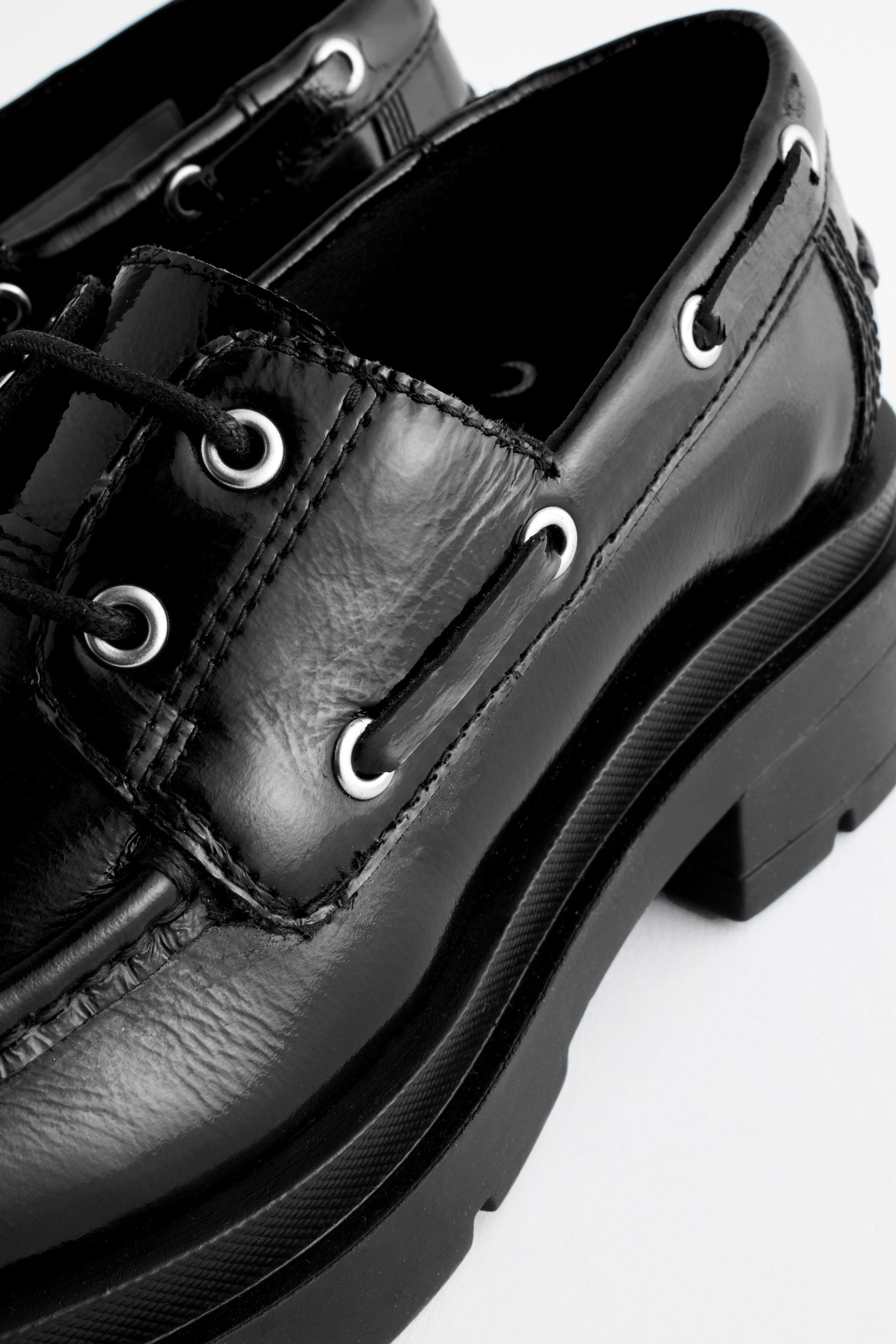 Black Leather Lace Up School Shoes