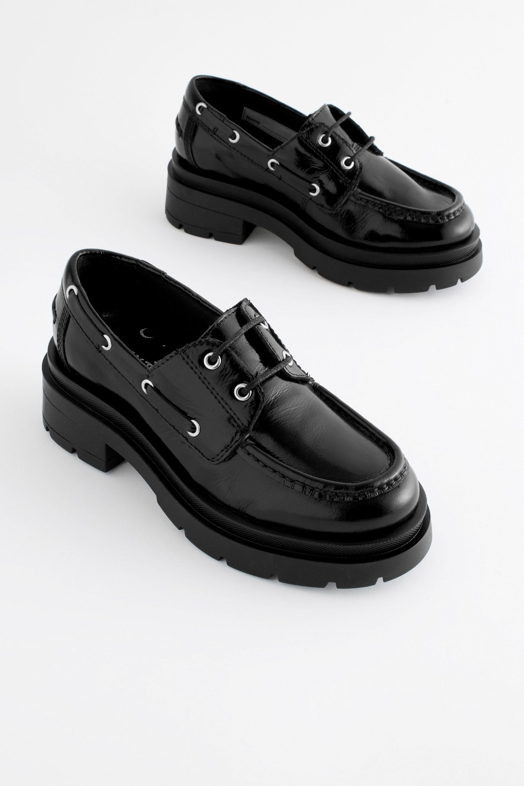 Black Leather Lace Up School Shoes