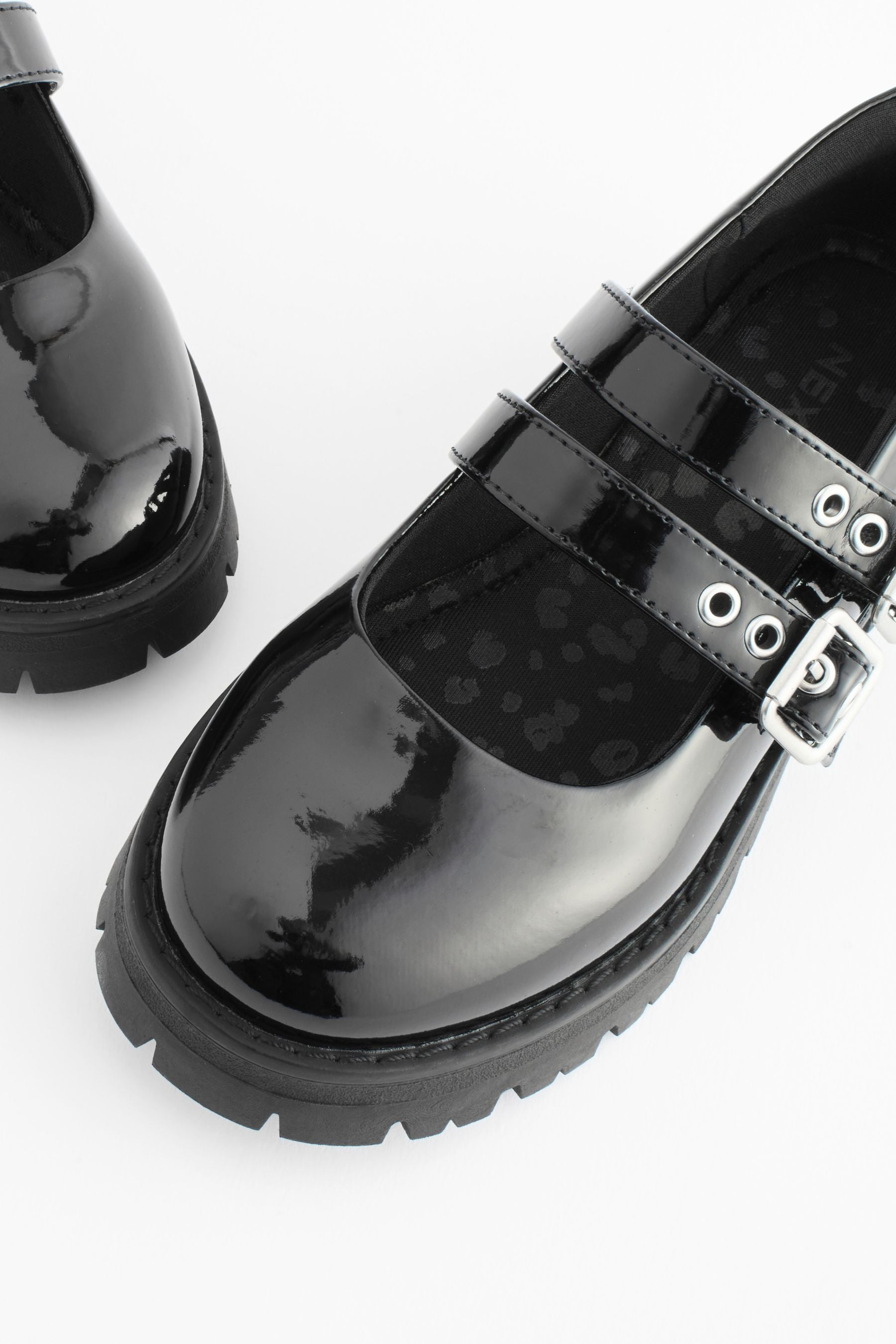 Black Patent Chunky Double Buckle Mary Jane School Shoes