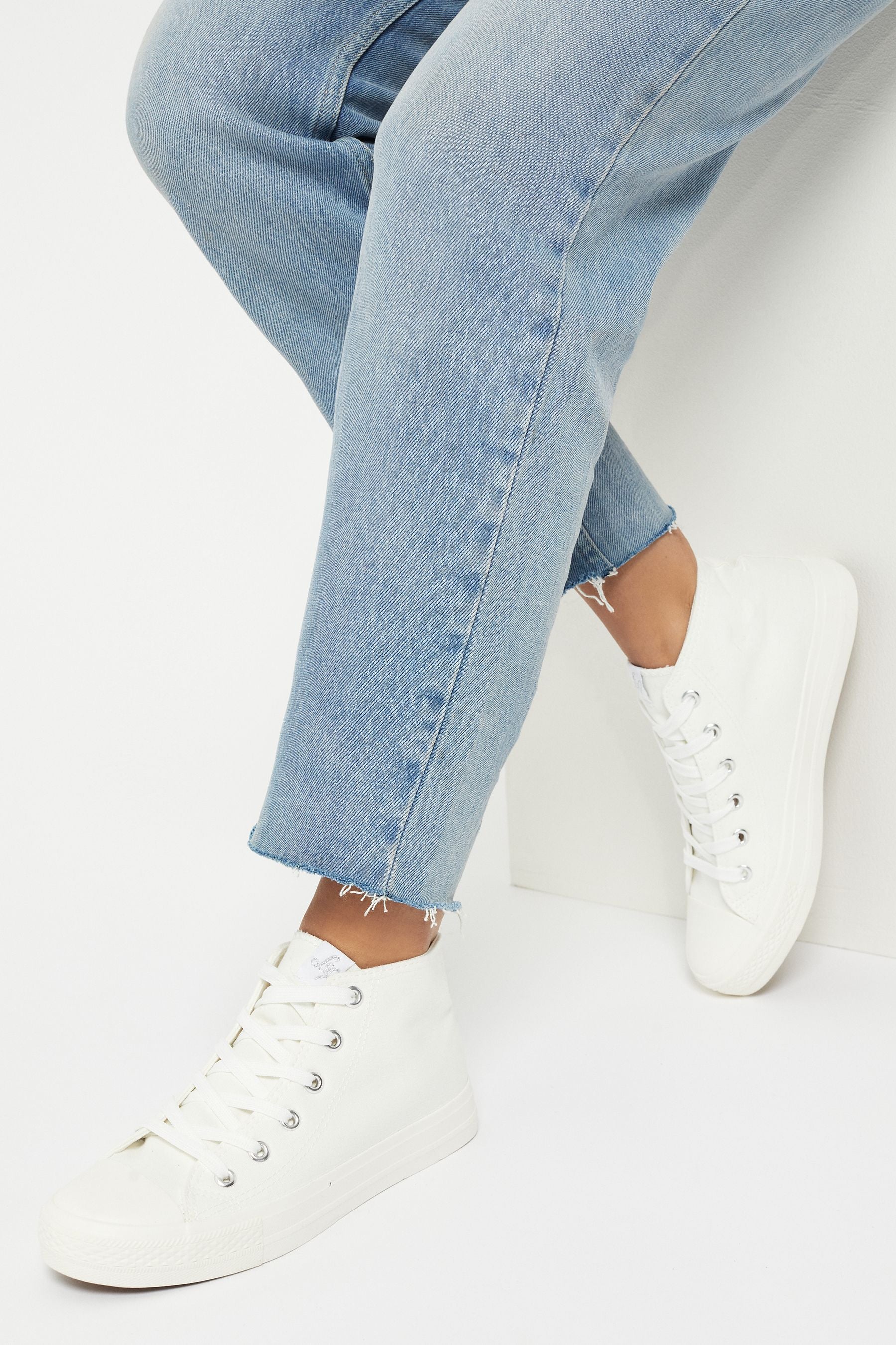 White Lipsy Flat High Top Lace Up Flatform Trainer