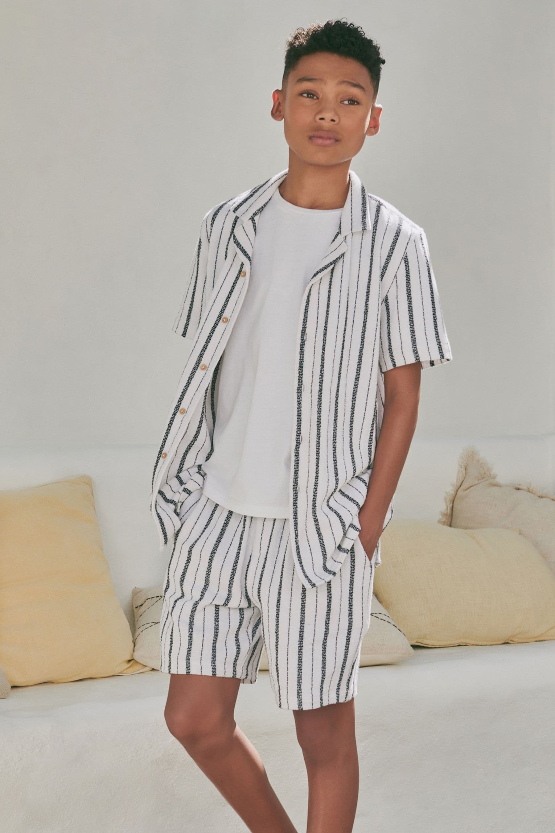 Black/White Short Sleeves Stripe Shirt and Short Set (3-16yrs)