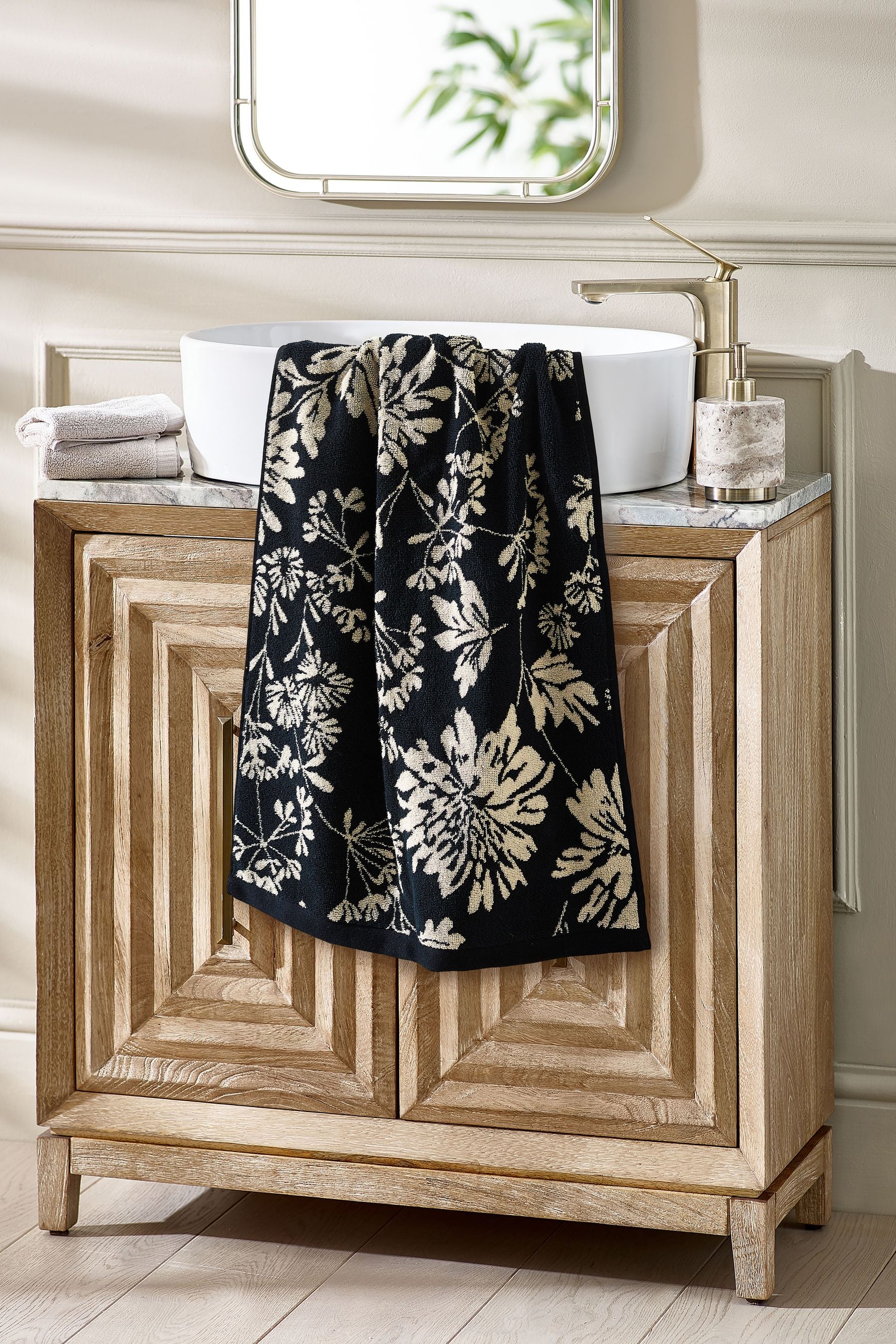 Black Floral Towel