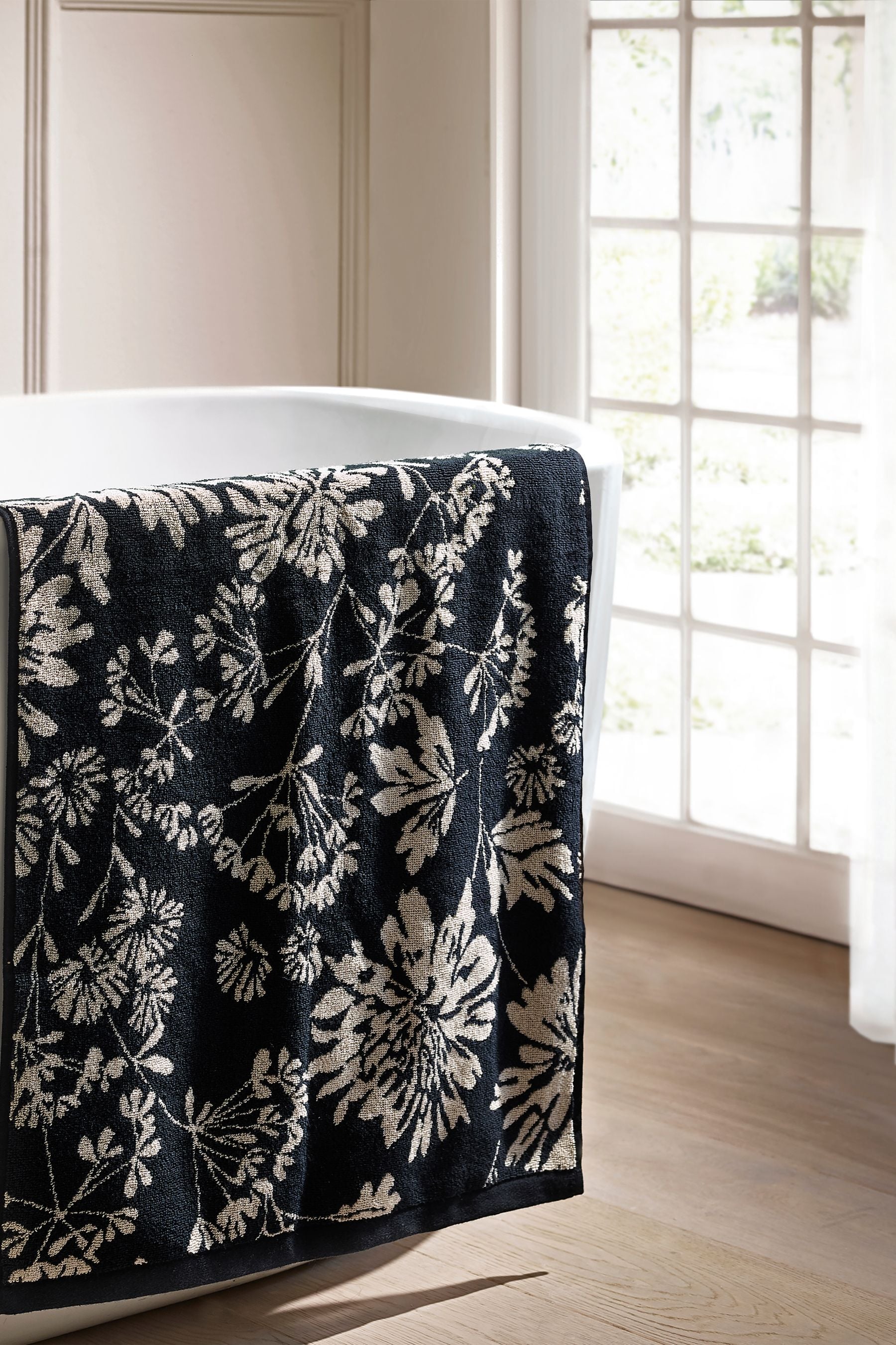 Black Floral 100% Cotton Towel