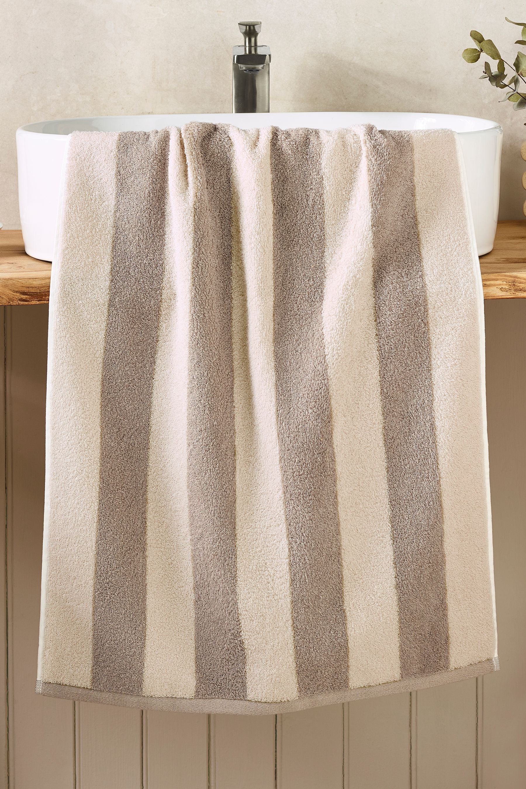 Natural Mink Block Stripe Towel 100% Cotton