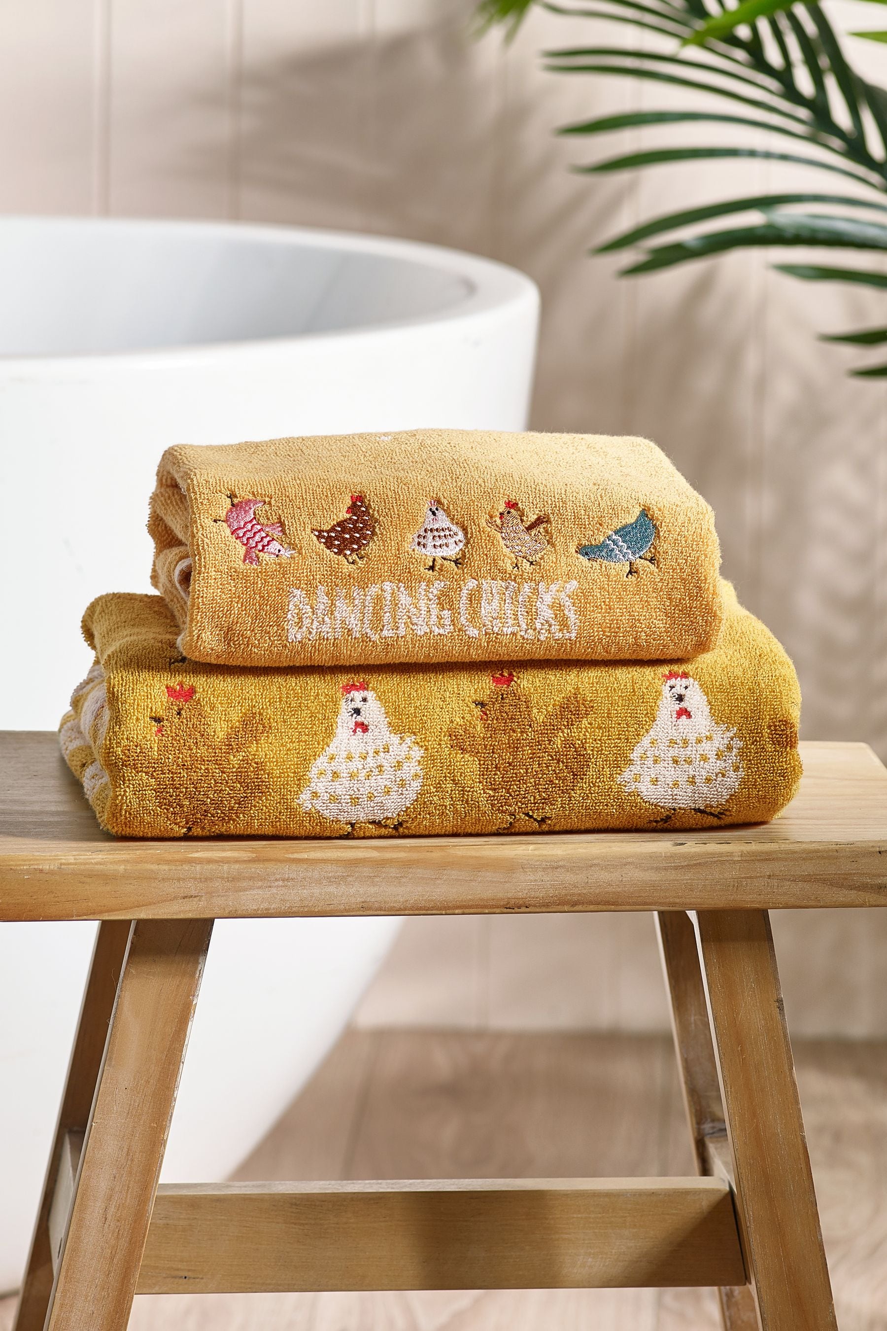 Mustard Yellow Dancing Chicks 100% Cotton Towel