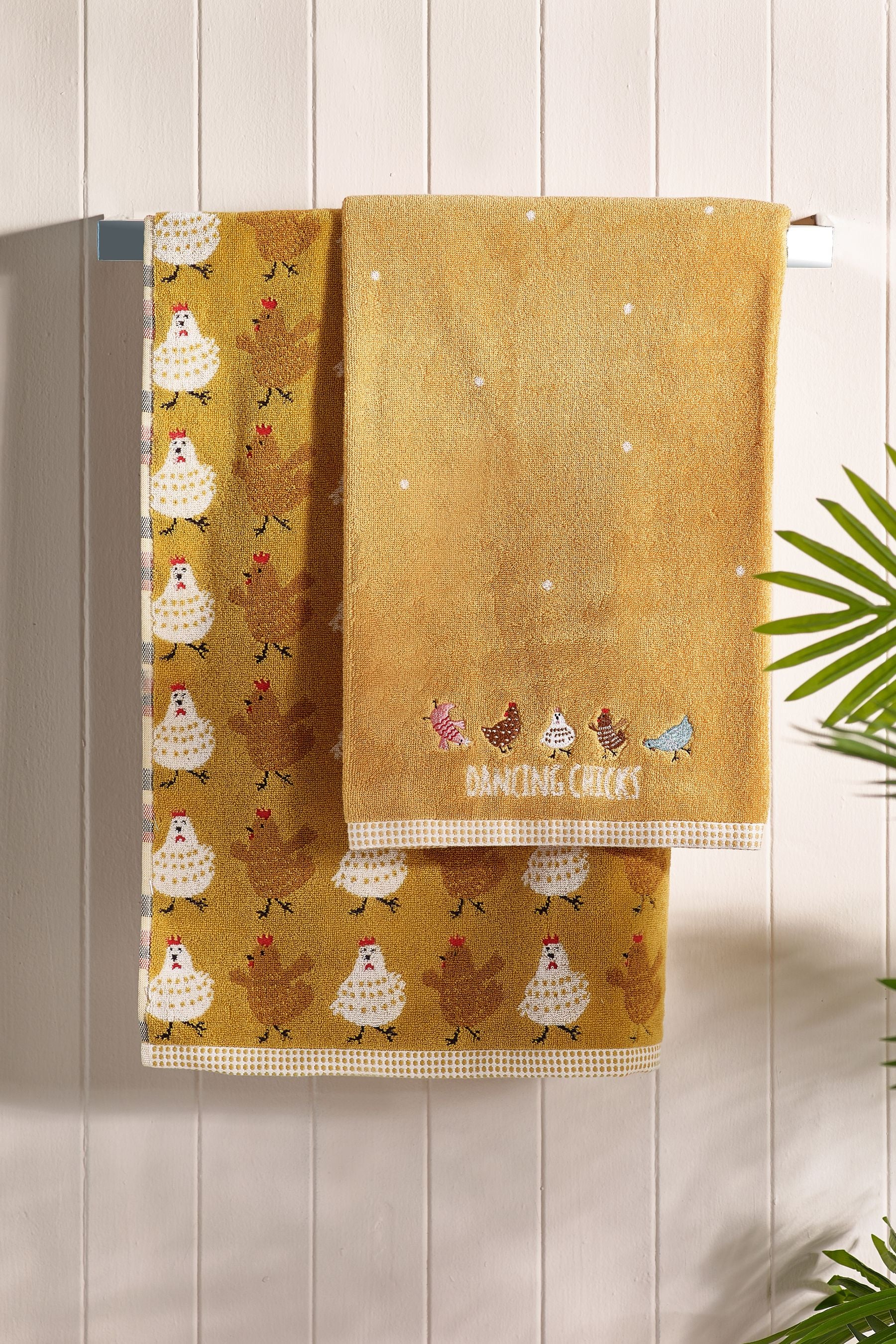 Mustard Yellow Dancing Chicks 100% Cotton Towel