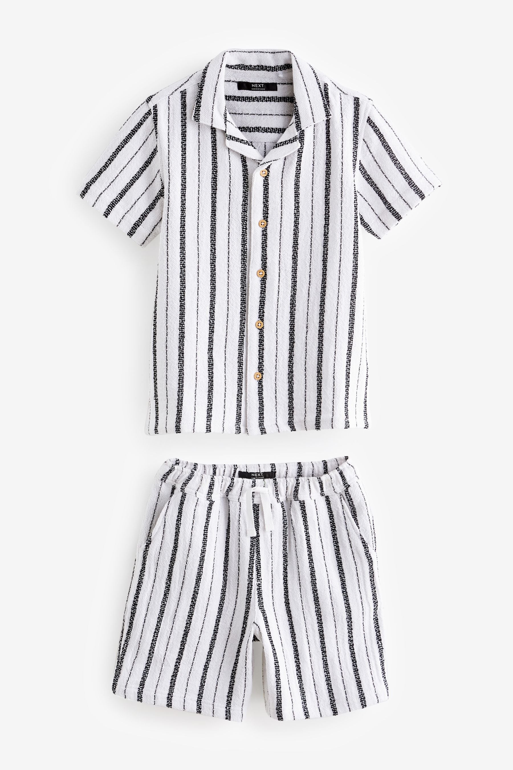 Black/White Short Sleeves 100% Cotton Stripe Shirt and Short Set (3-16yrs)