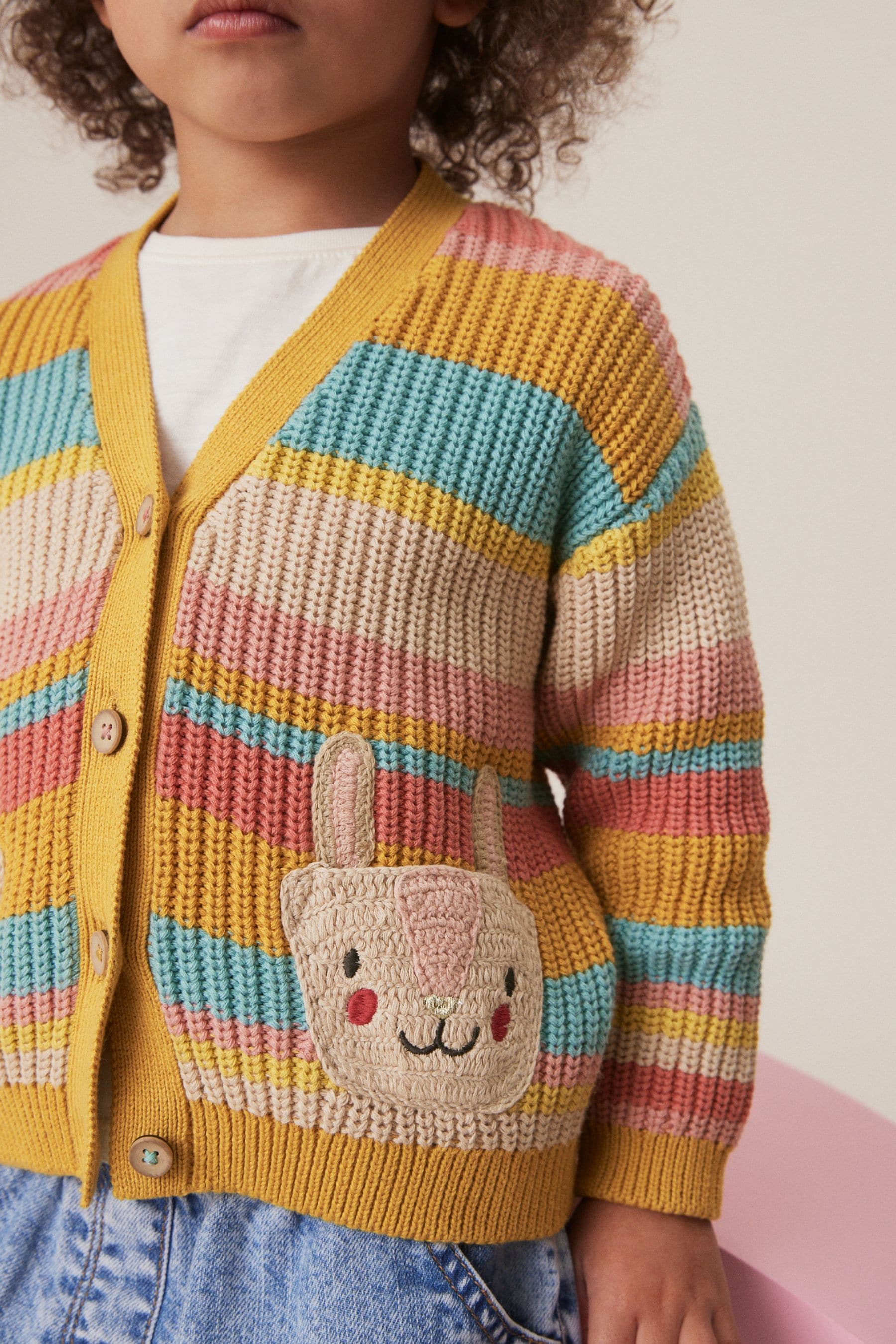 Rainbow 100% Cotton Stripe Bunny Cardigan (3mths-7yrs)