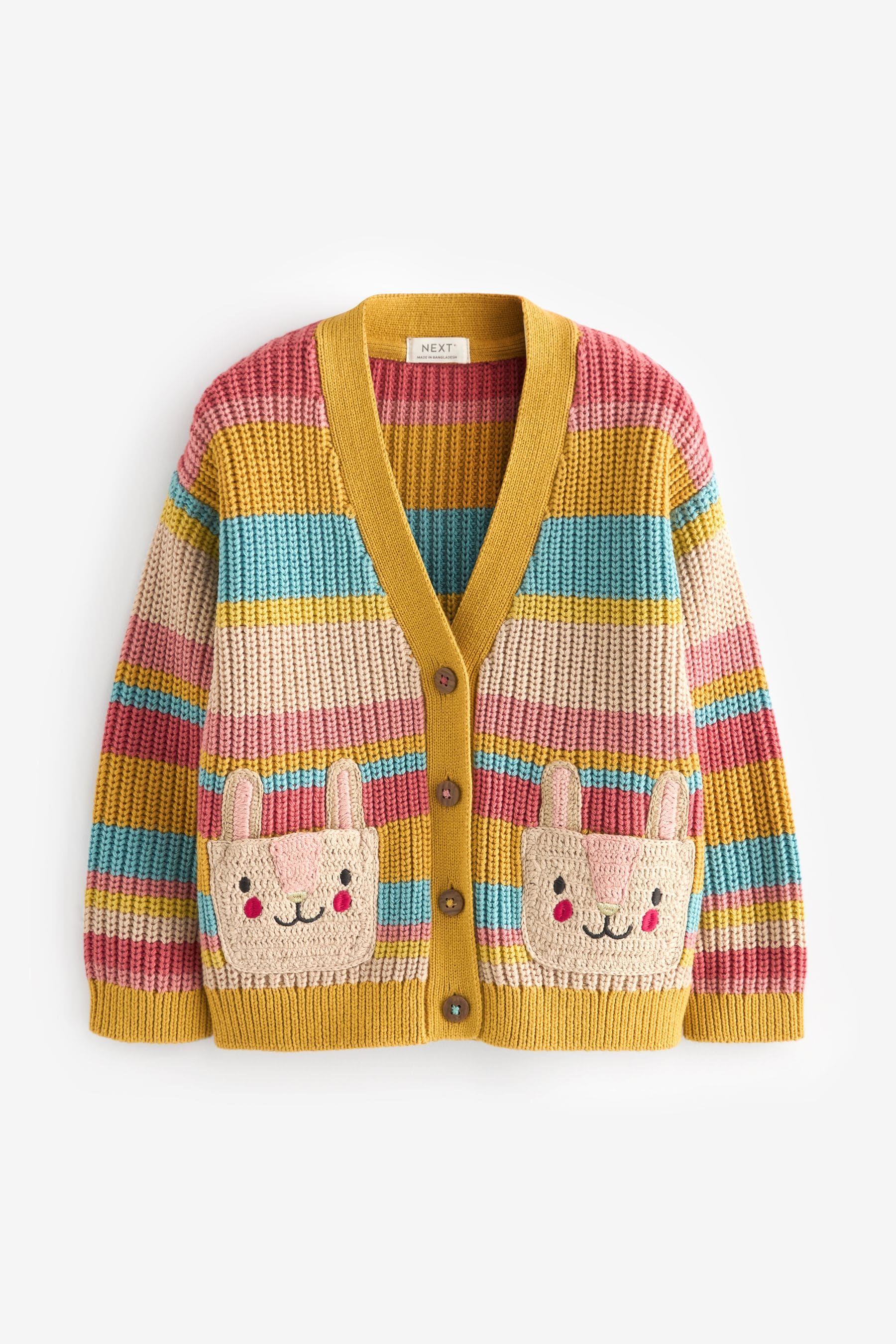 Rainbow 100% Cotton Stripe Bunny Cardigan (3mths-7yrs)