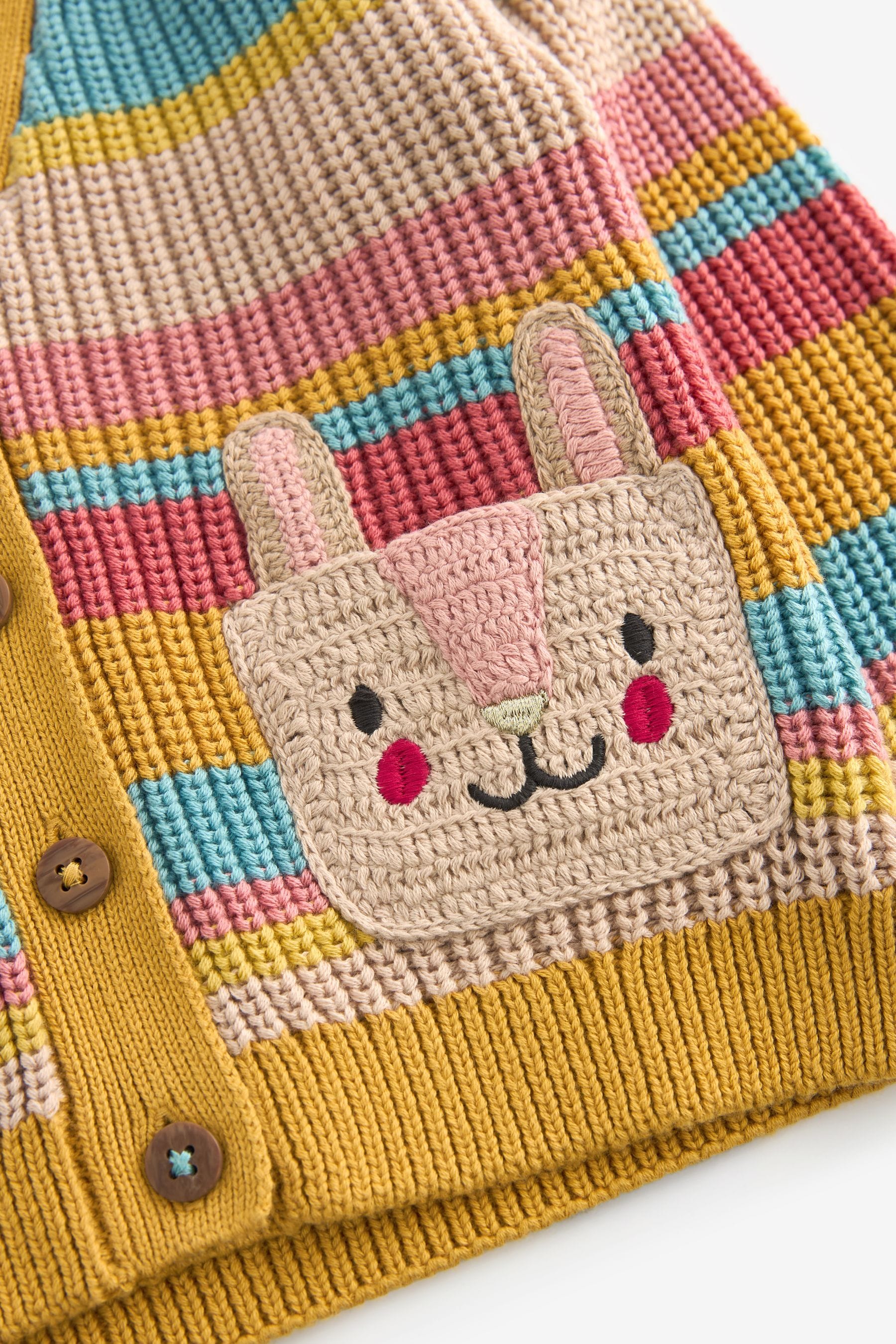 Rainbow 100% Cotton Stripe Bunny Cardigan (3mths-7yrs)