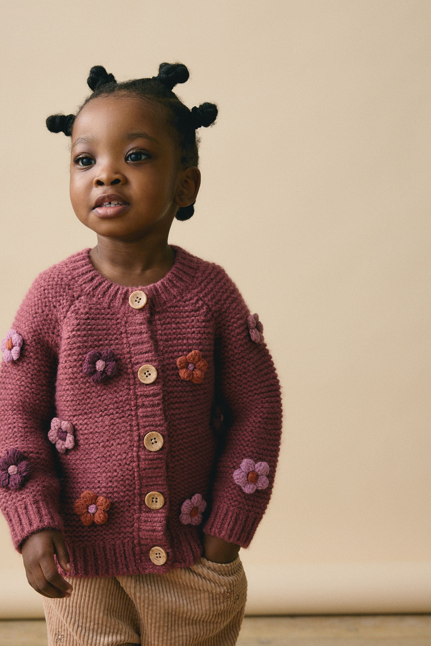 Burgundy Red 3D Flower Cardigan (3mths-7yrs)