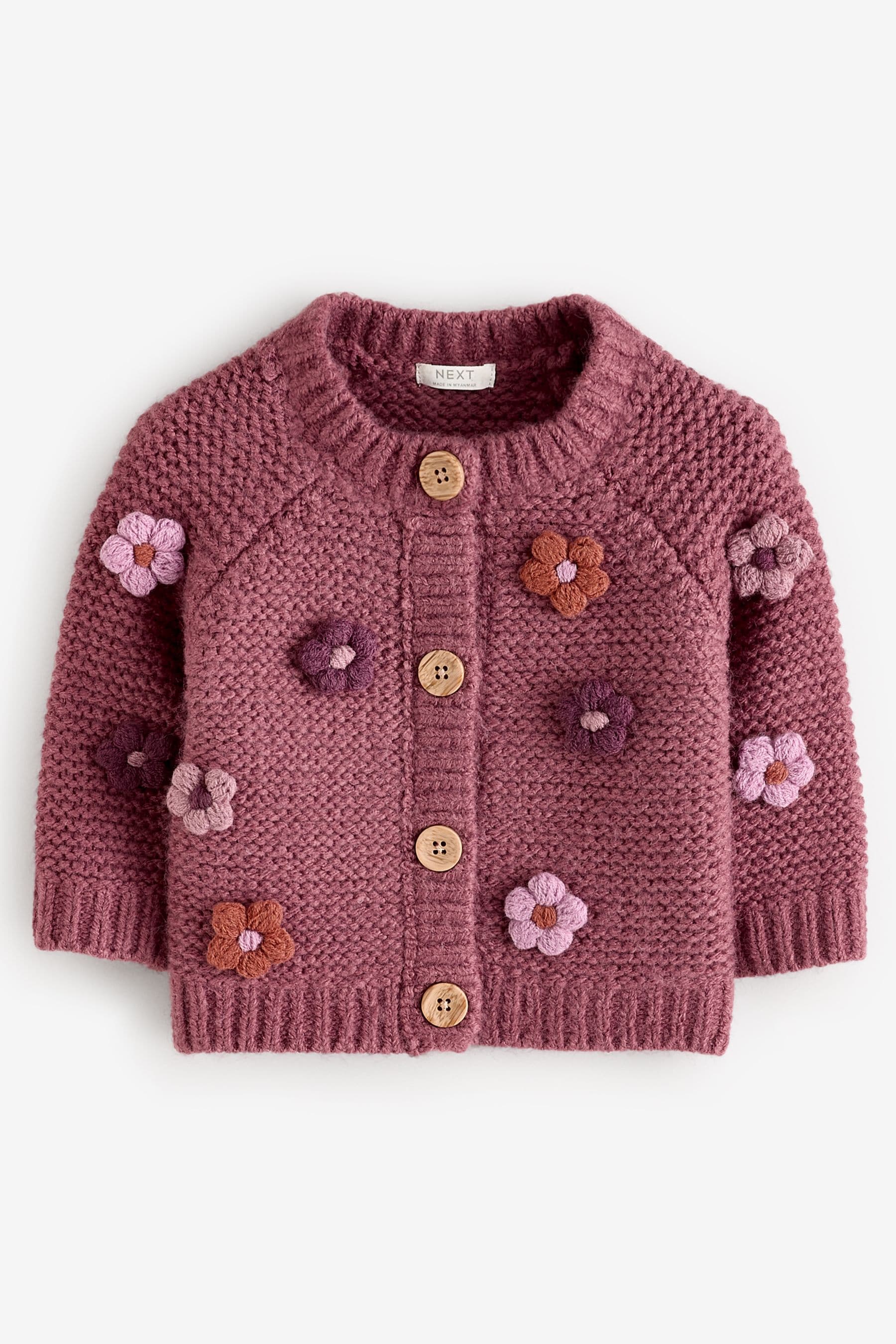 Burgundy Red 3D Flower Cardigan (3mths-7yrs)