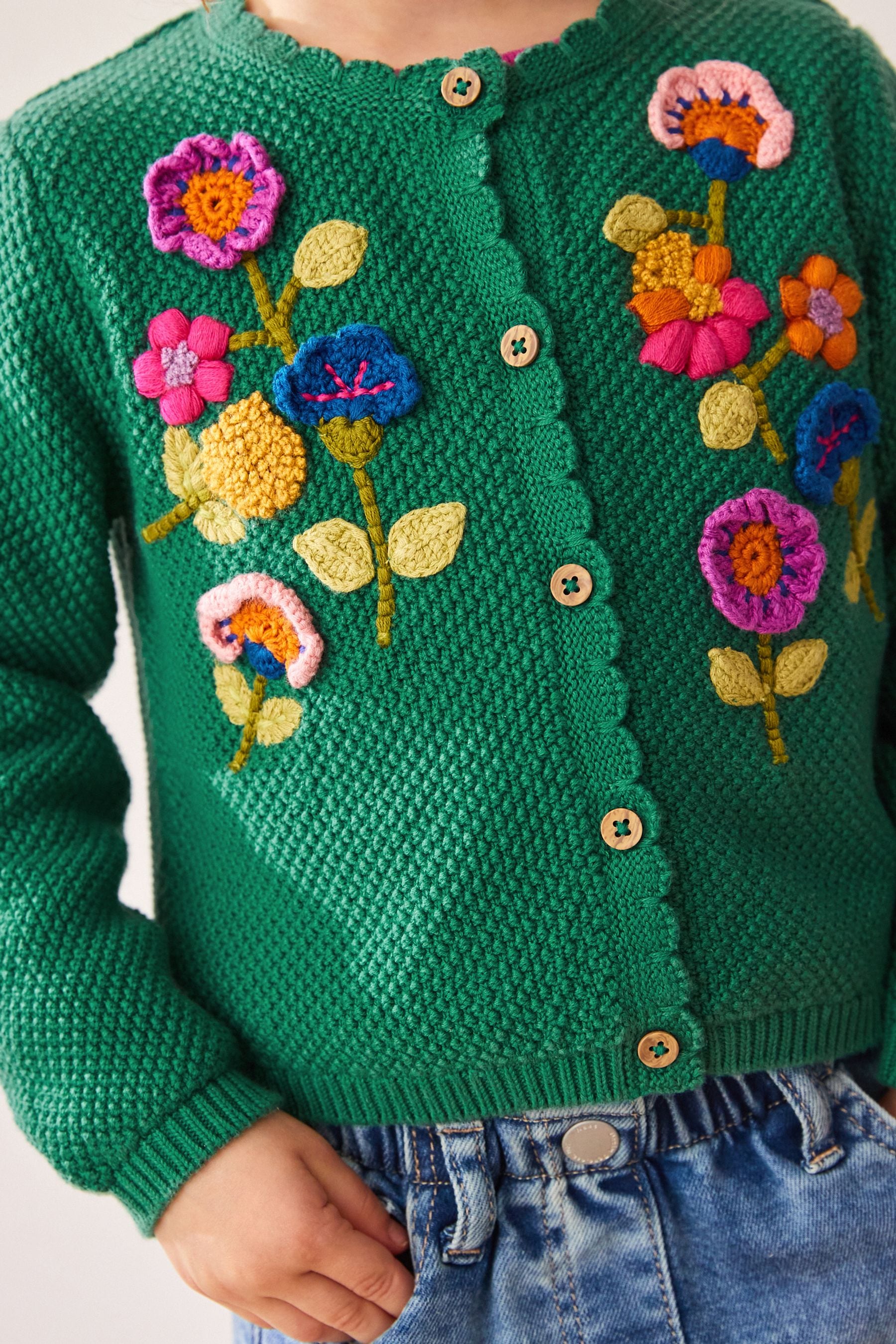 Green Floral Embroidered 100% Cotton Cardigan (3mths-7yrs)