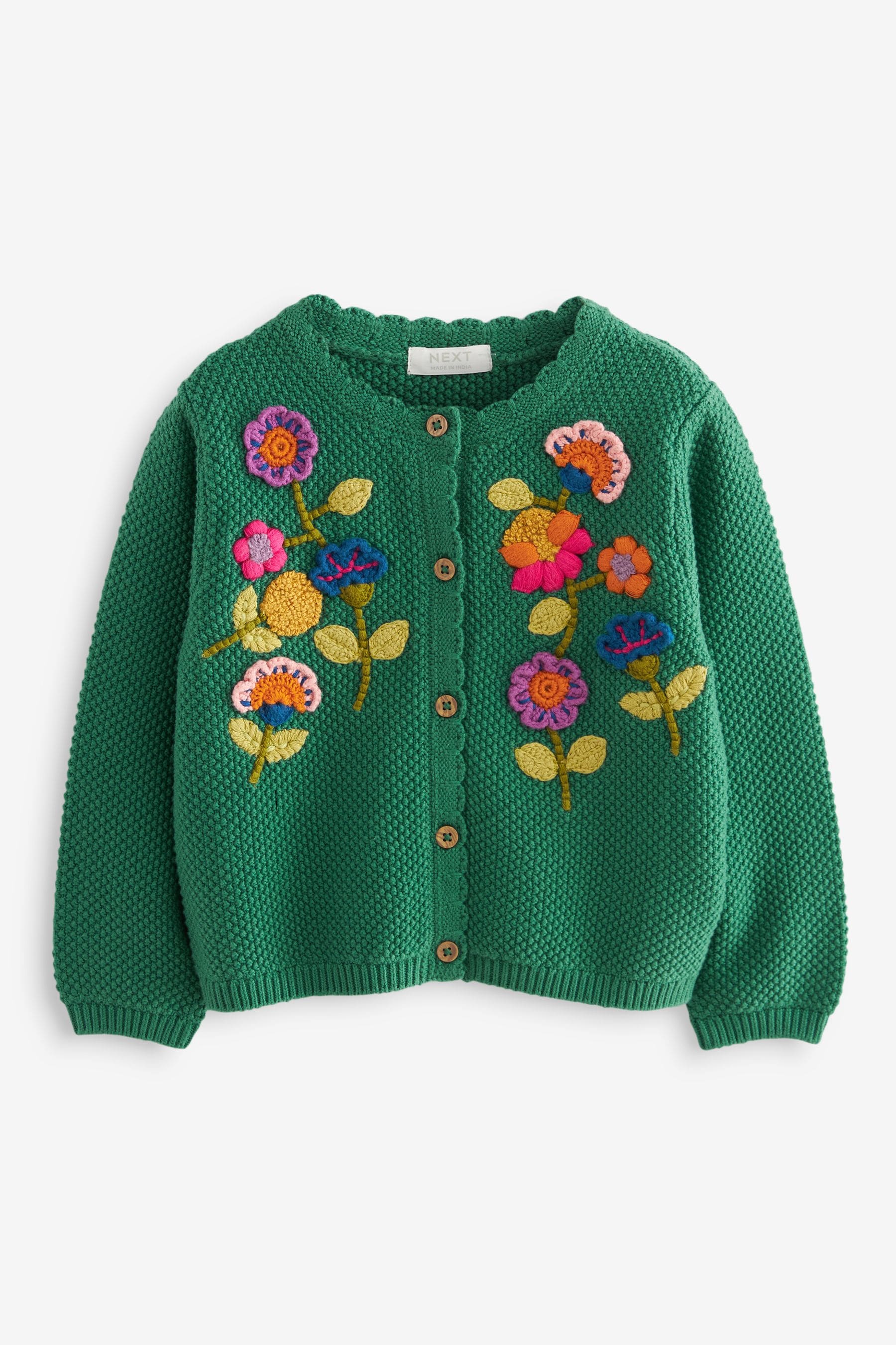 Green Floral Embroidered 100% Cotton Cardigan (3mths-7yrs)