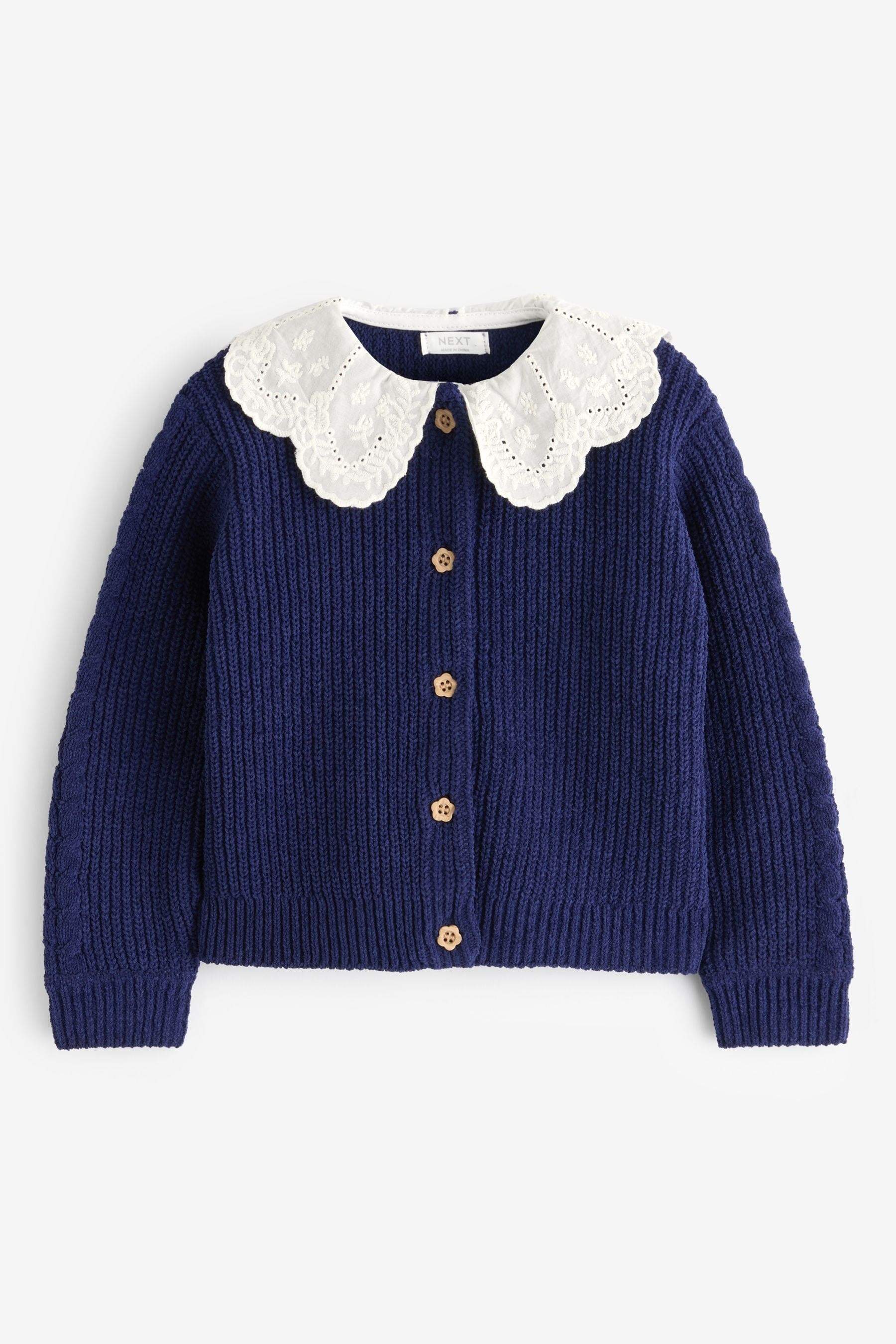 Navy Blue Collar 100% Cotton Cardigan (3mths-7yrs)