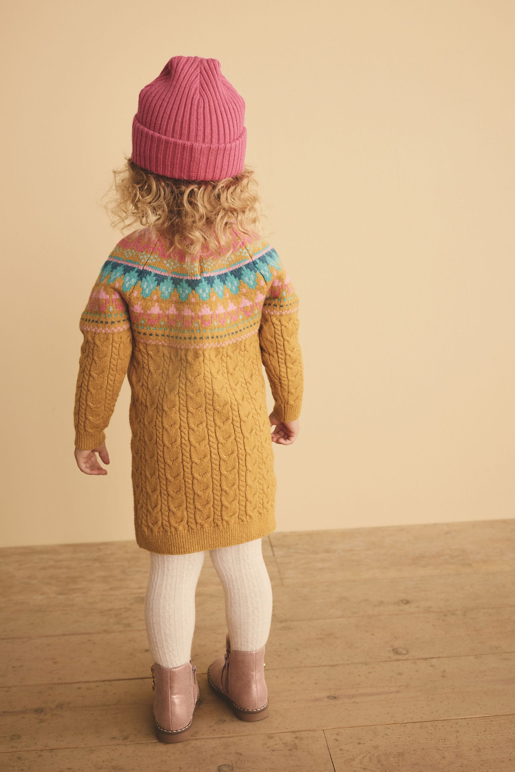 Ochre Yellow Fairisle Jumper Dress (3mths-7yrs)