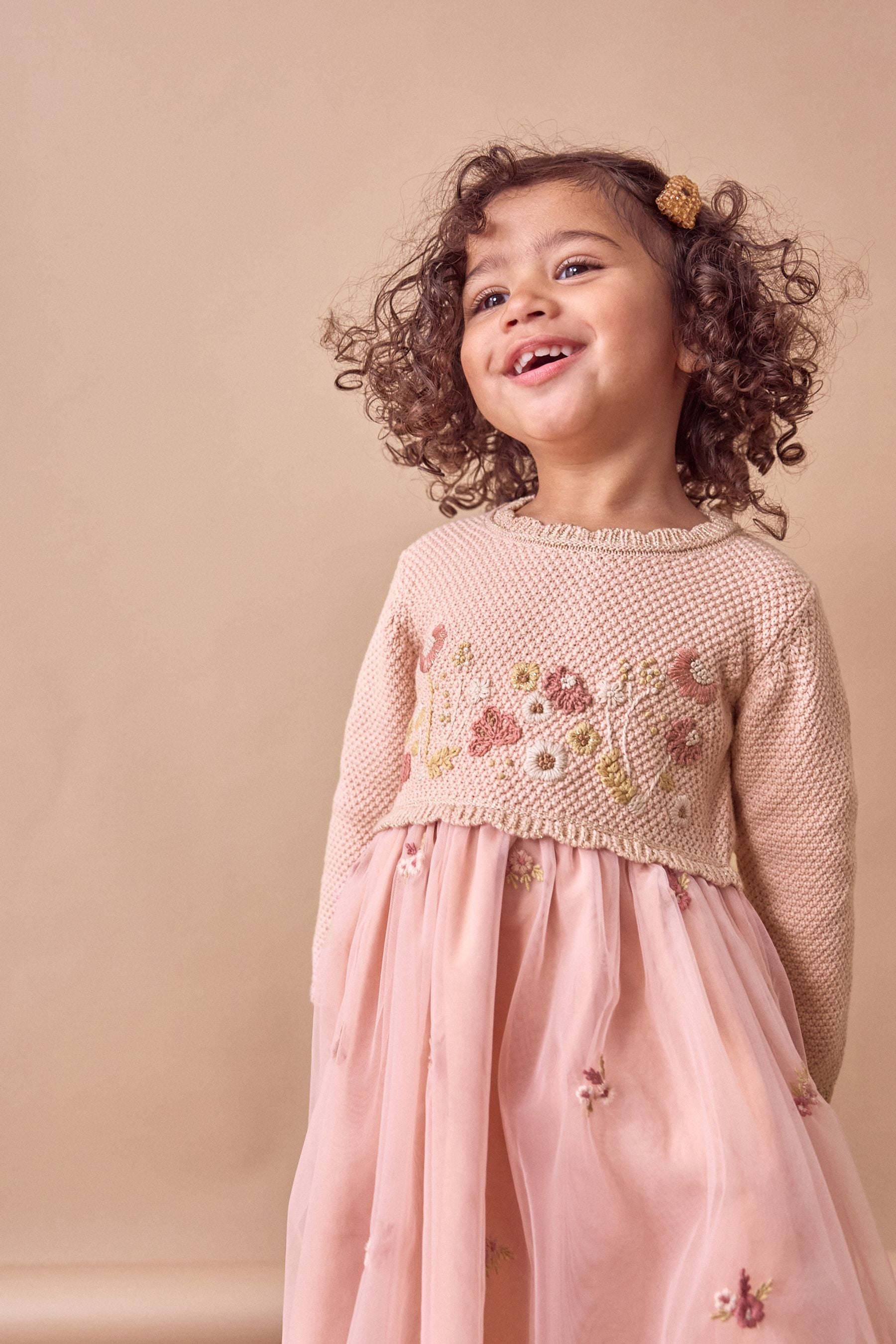 Pink 2-in-1 Occasion Long Sleeve Knitted Jumper Dress (3mths-10yrs)