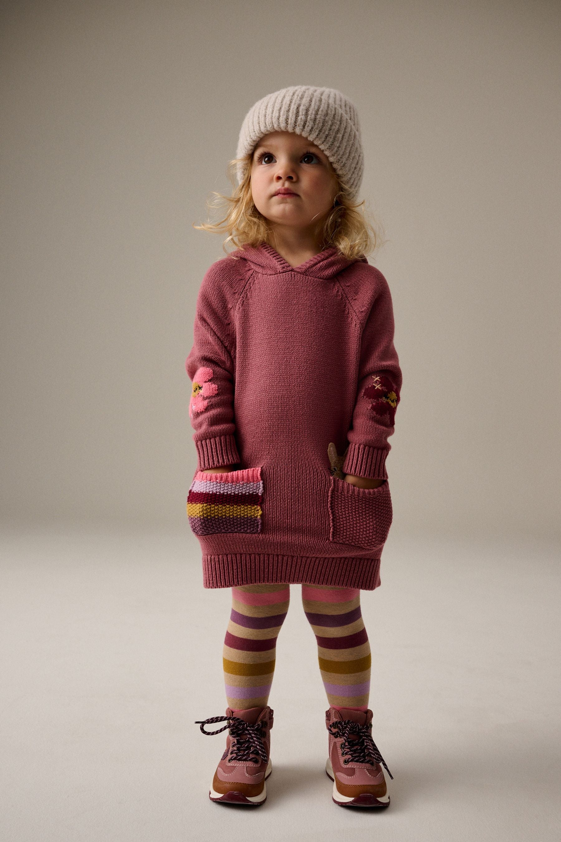 Pink Hooded Character Jumper Dress & Tights Set (3mths-7yrs)