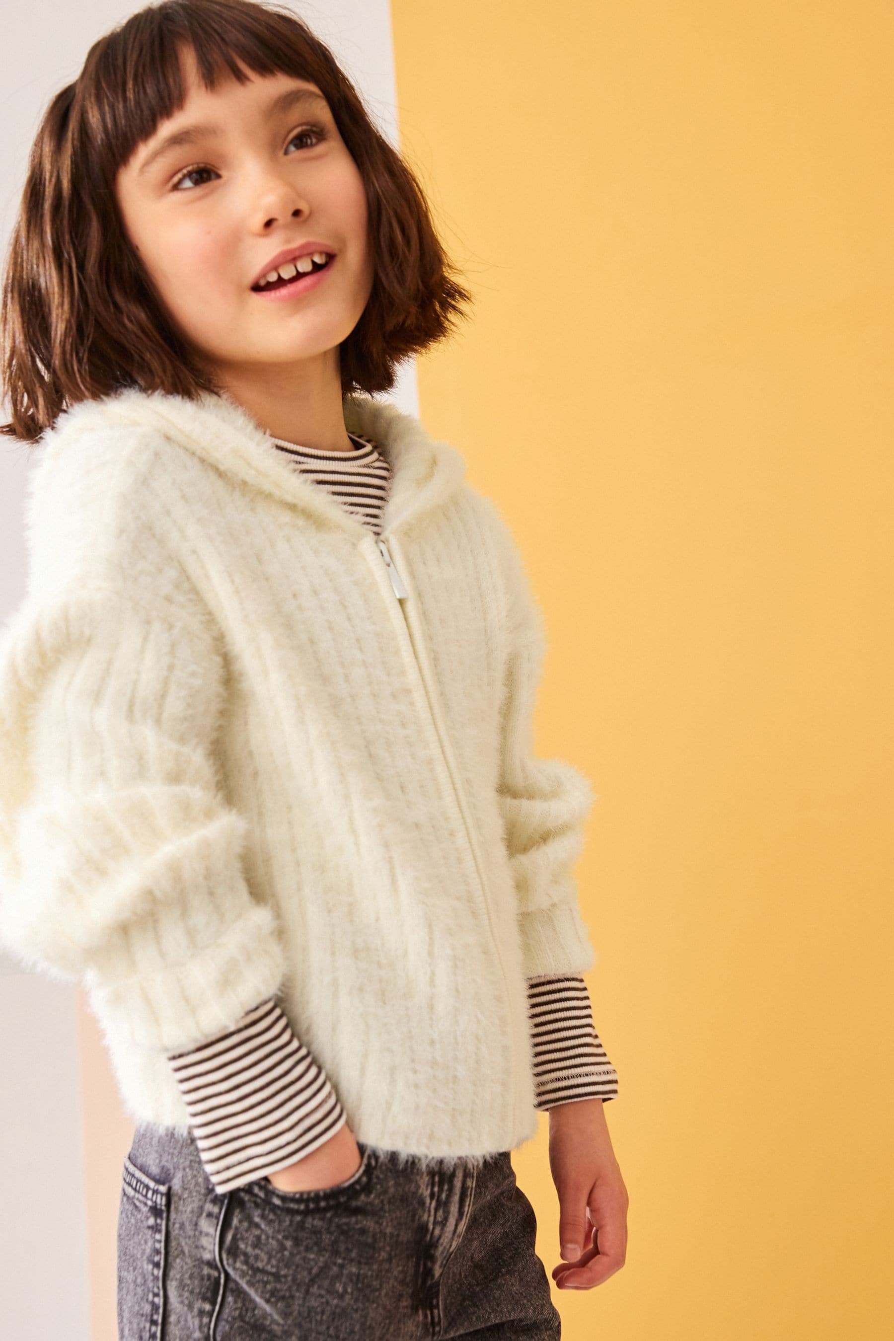 Ecru Cream Fluffy Hoodie (3-16yrs)