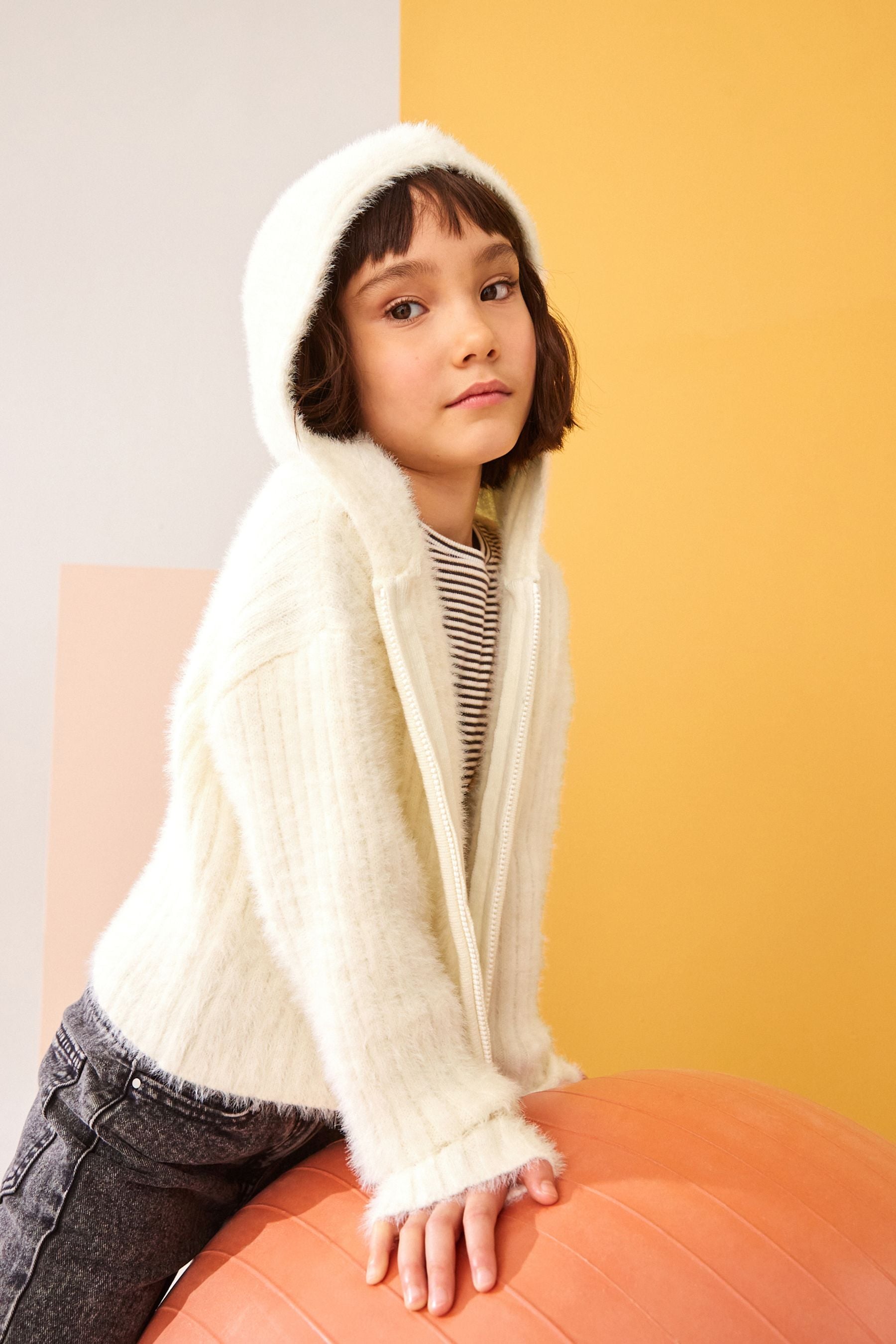 Ecru Cream Fluffy Hoodie (3-16yrs)