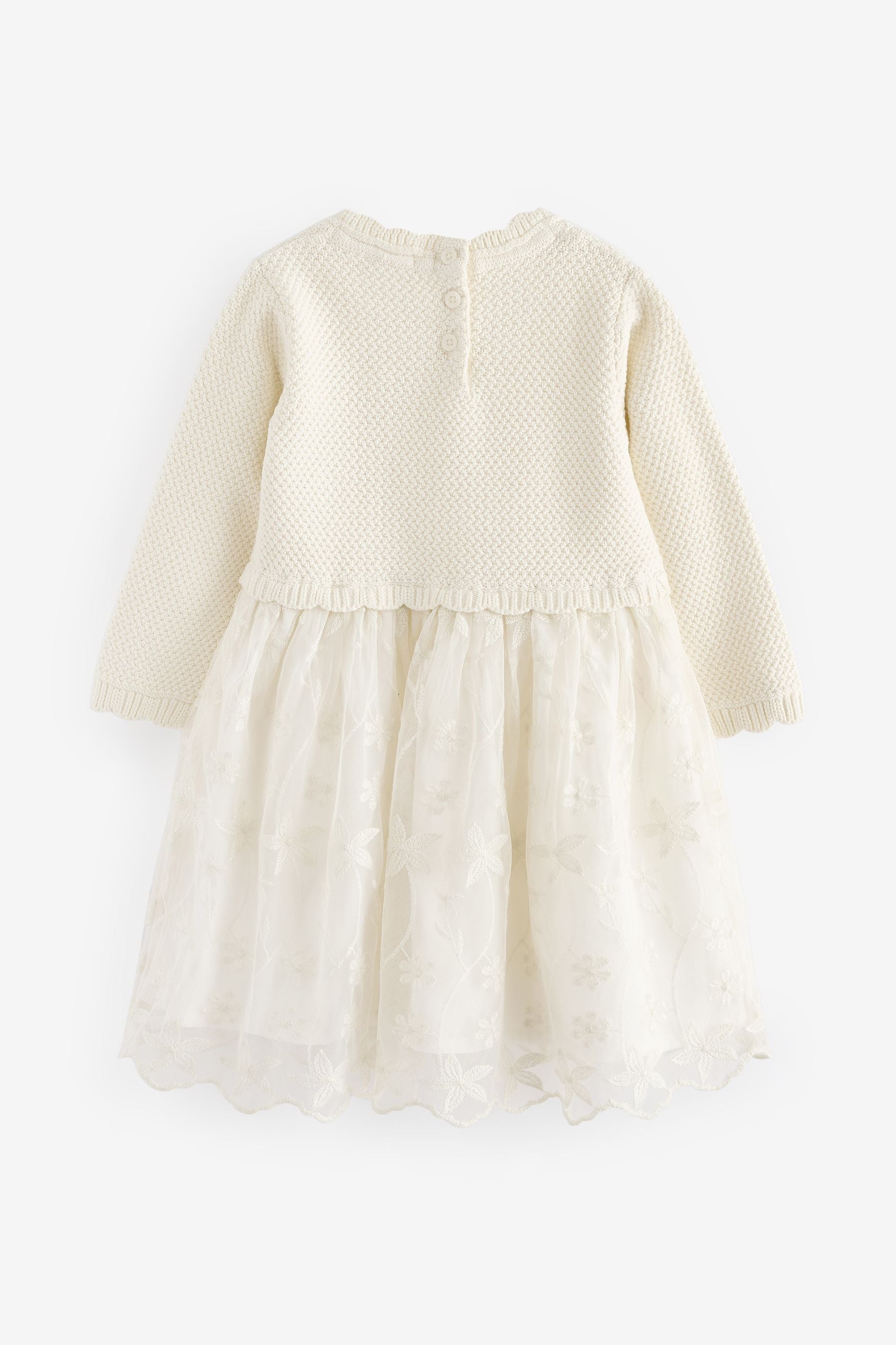 Ecru 2-in-1 Occasion Long Sleeve Knitted Jumper Dress (3mths-10yrs)