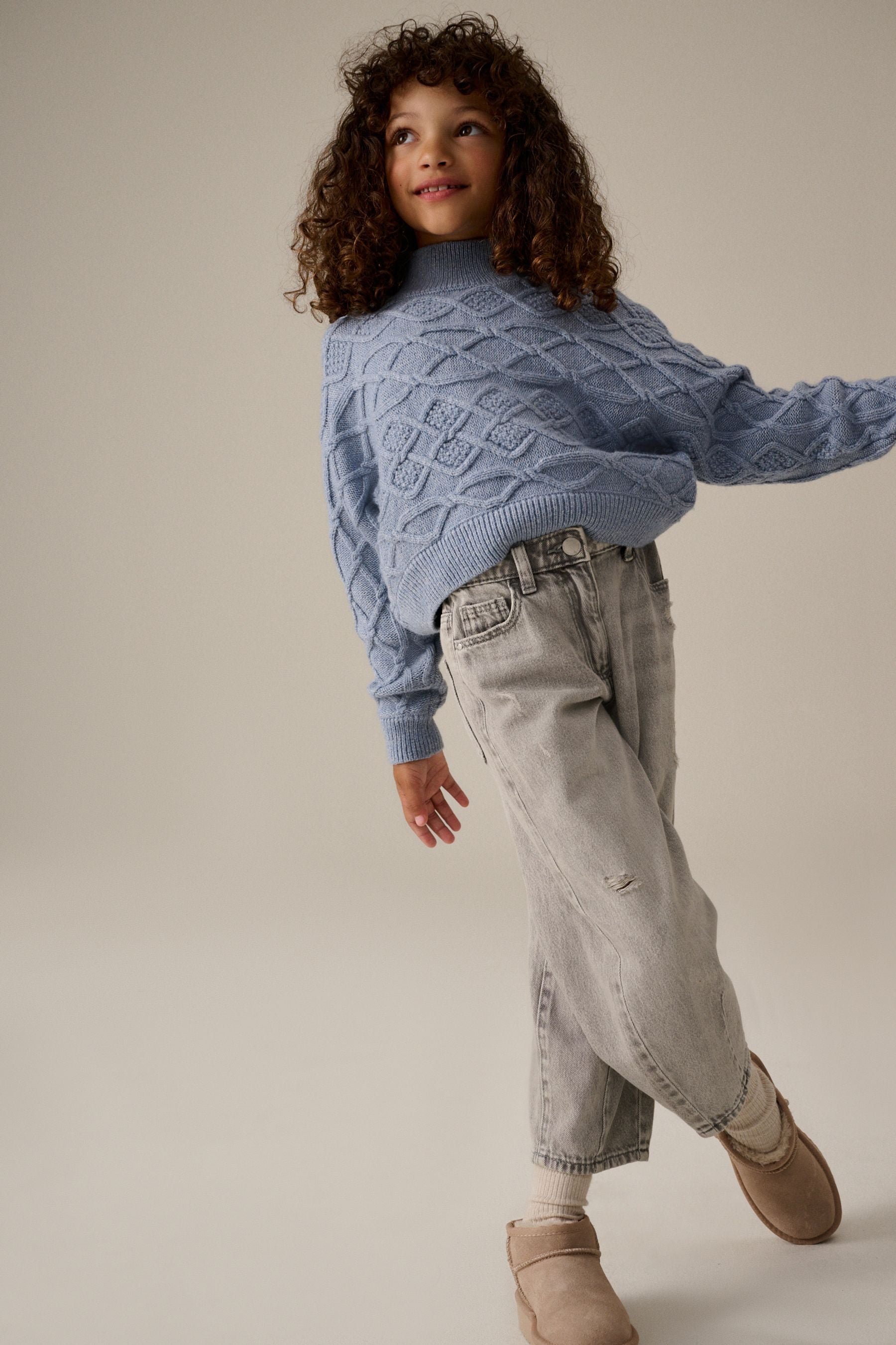 Blue Cable Boxy Jumper (3-16yrs)