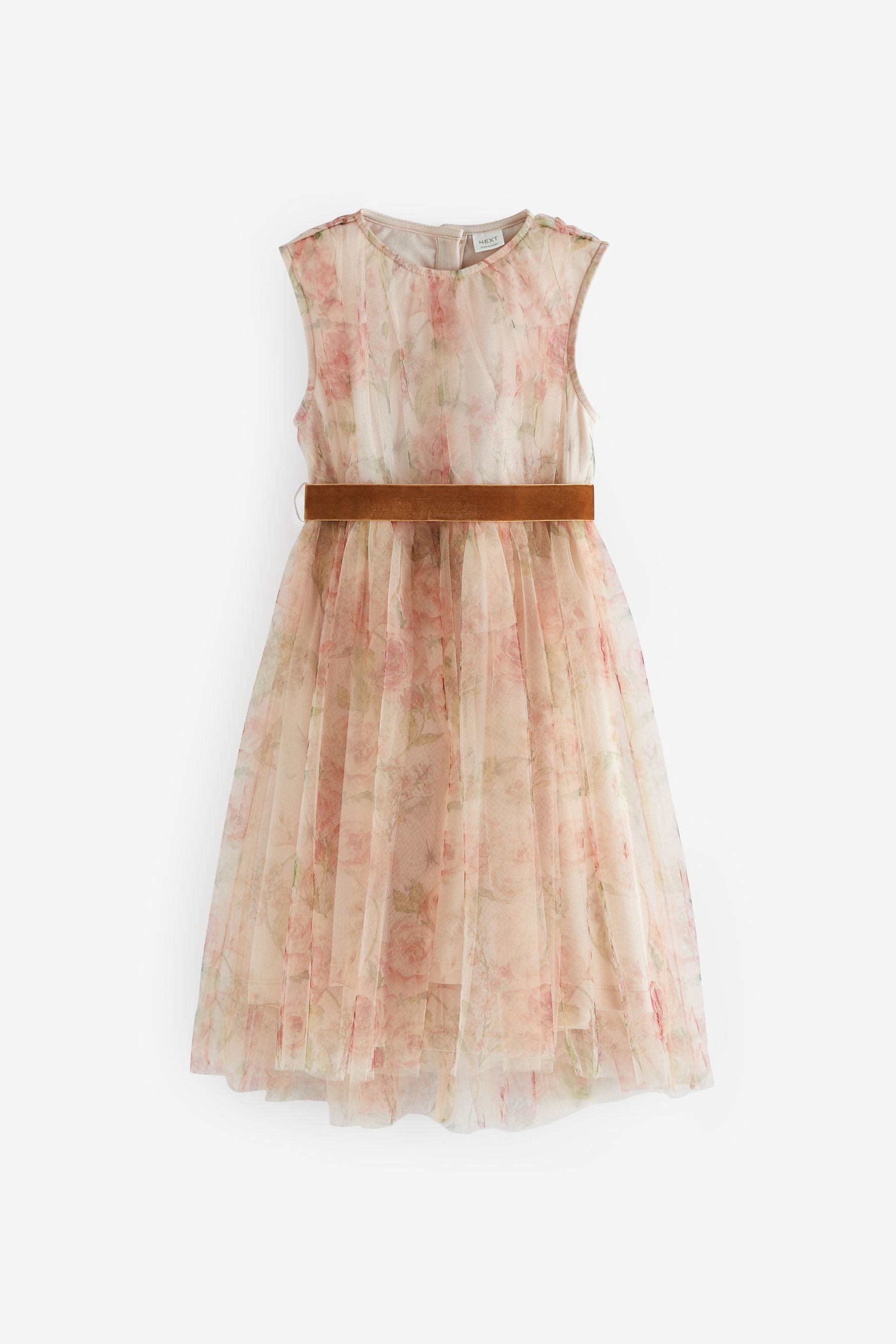 Pink Floral Mesh Tie Back Party Dress (3-16yrs)