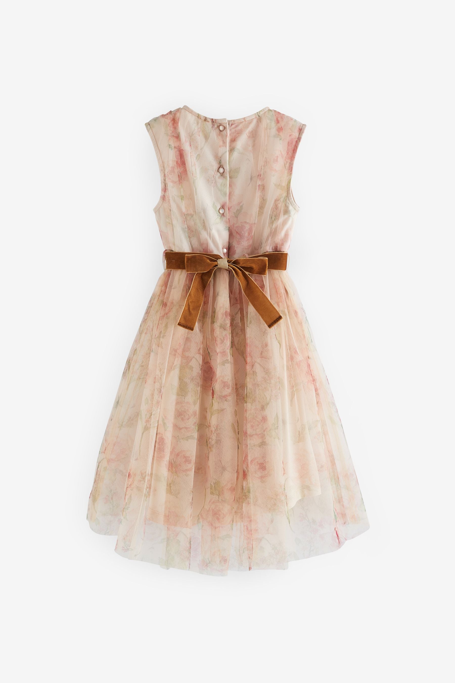 Pink Floral Mesh Tie Back Party Dress (3-16yrs)