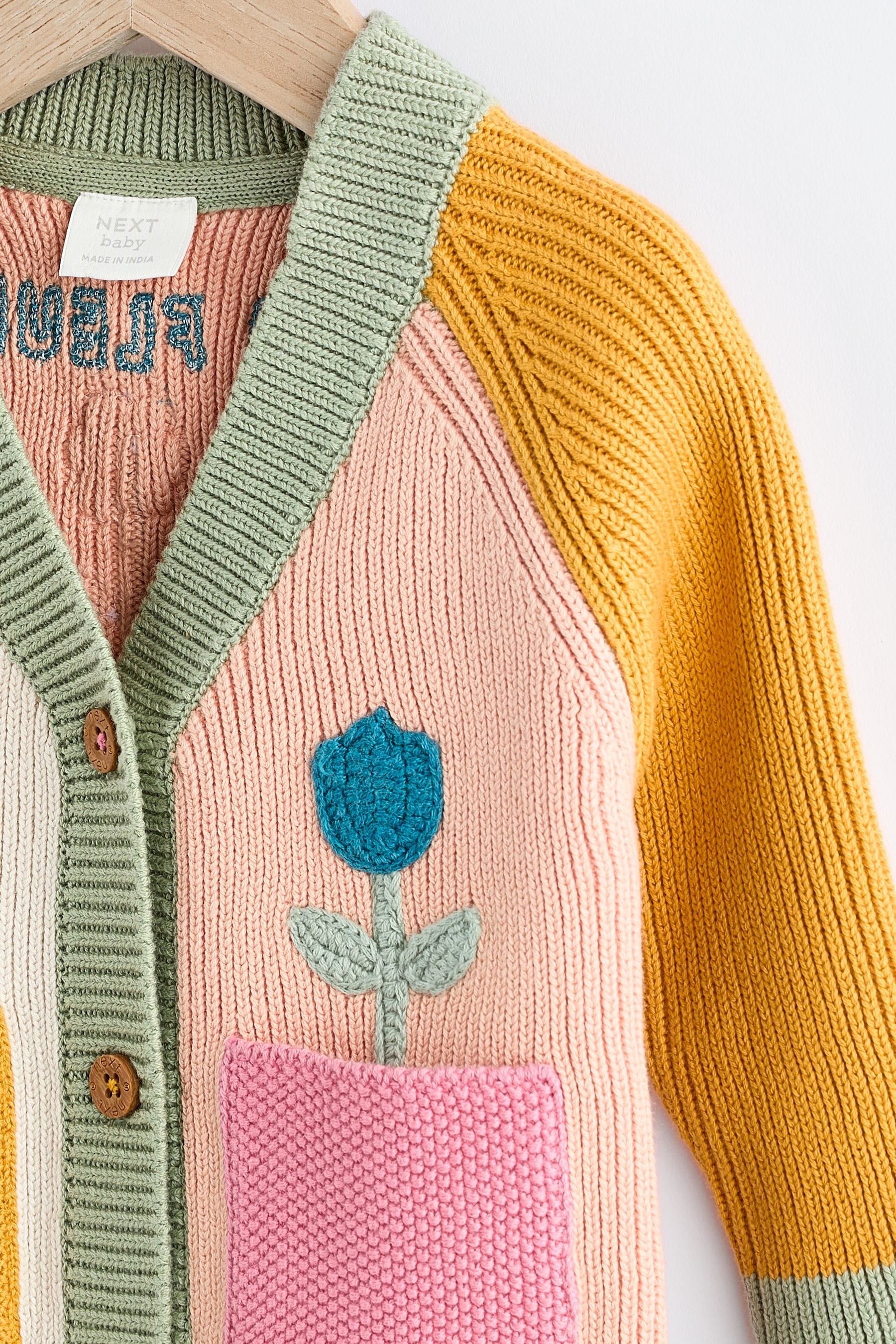 Pink/ Green/ Ochre Yellow Colourblock Baby Knitted Cardigan (0mths-3yrs)