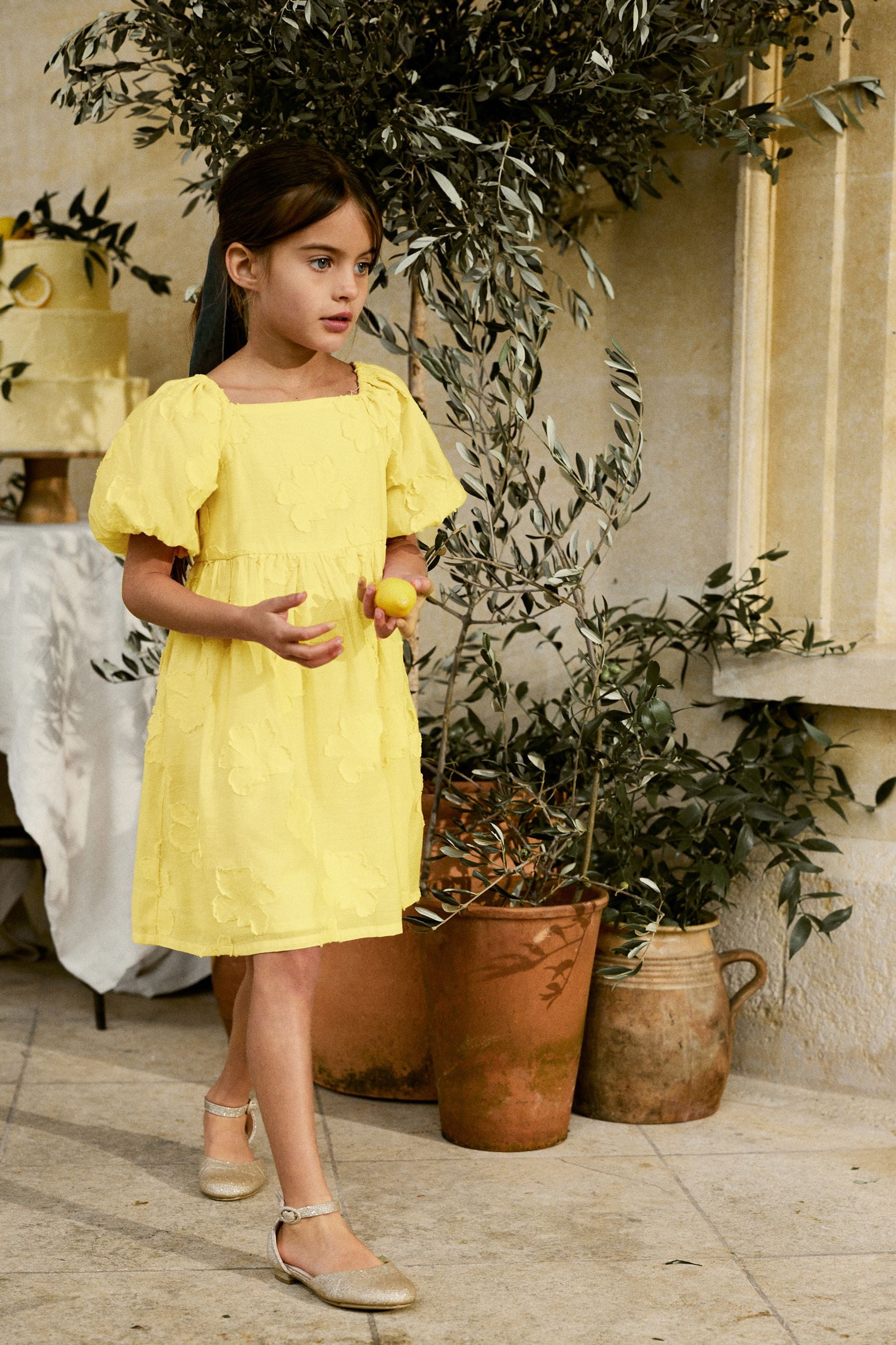 Soft Yellow Floral Texture Dress (3-16yrs)