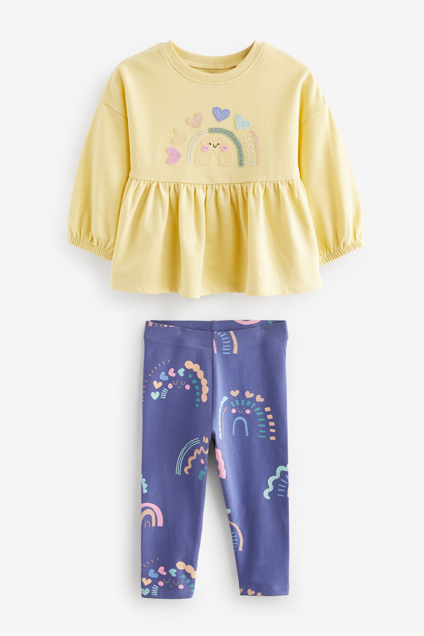 Yellow Rainbow Long Sleeve Peplum Top and Leggings Set (3mths-7yrs)