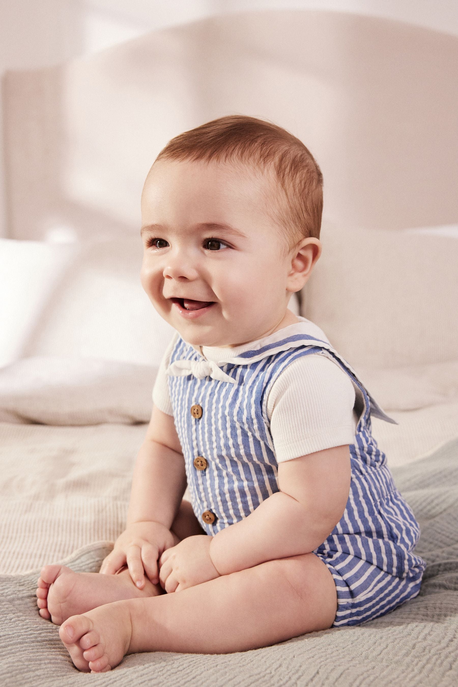 Blue Sailor Woven Baby Romper (0mths-2yrs)