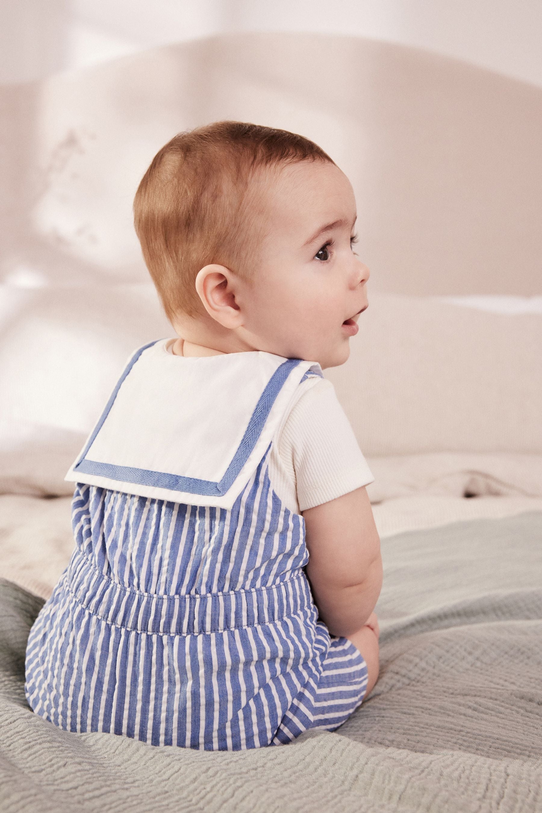 Blue Sailor Woven Baby Romper (0mths-2yrs)