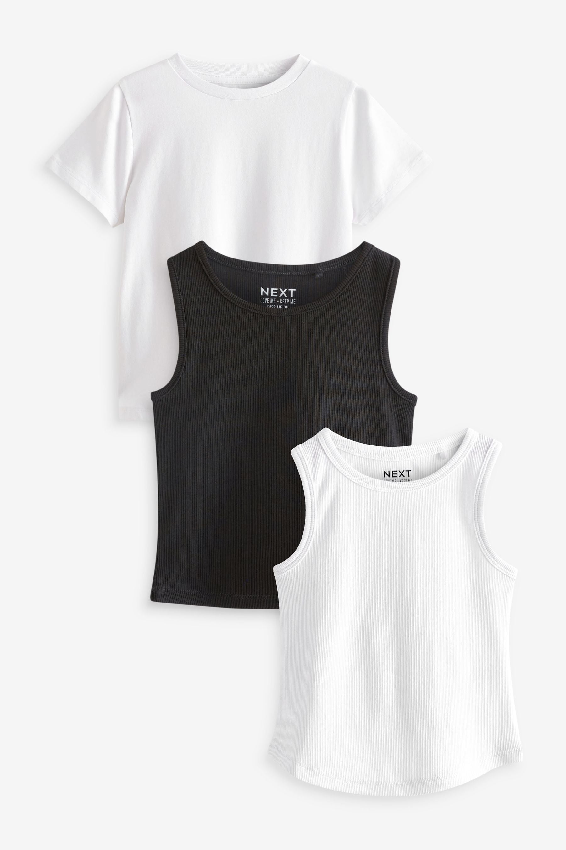 Black/White Mixed T-Shirts/Vests 3 Pack (3-16yrs)