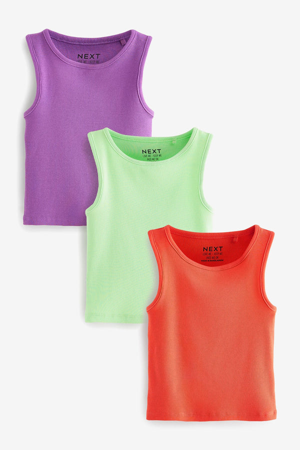 Pink/Lime/Purple 3 Pack Boxy Rib Vests (3-16yrs)