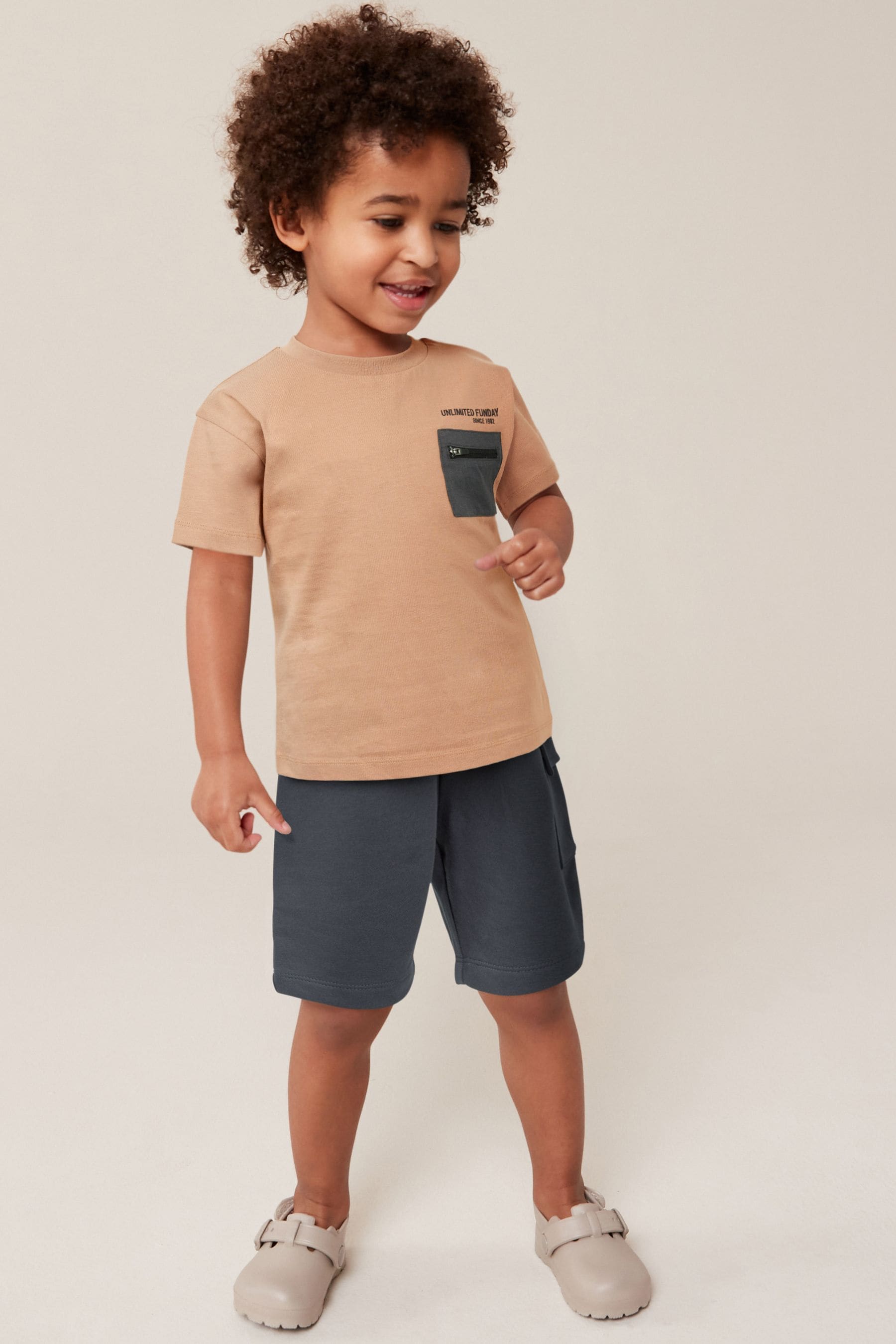 Tan Brown 100% Cotton T-Shirt and Shorts Set (3mths-7yrs)