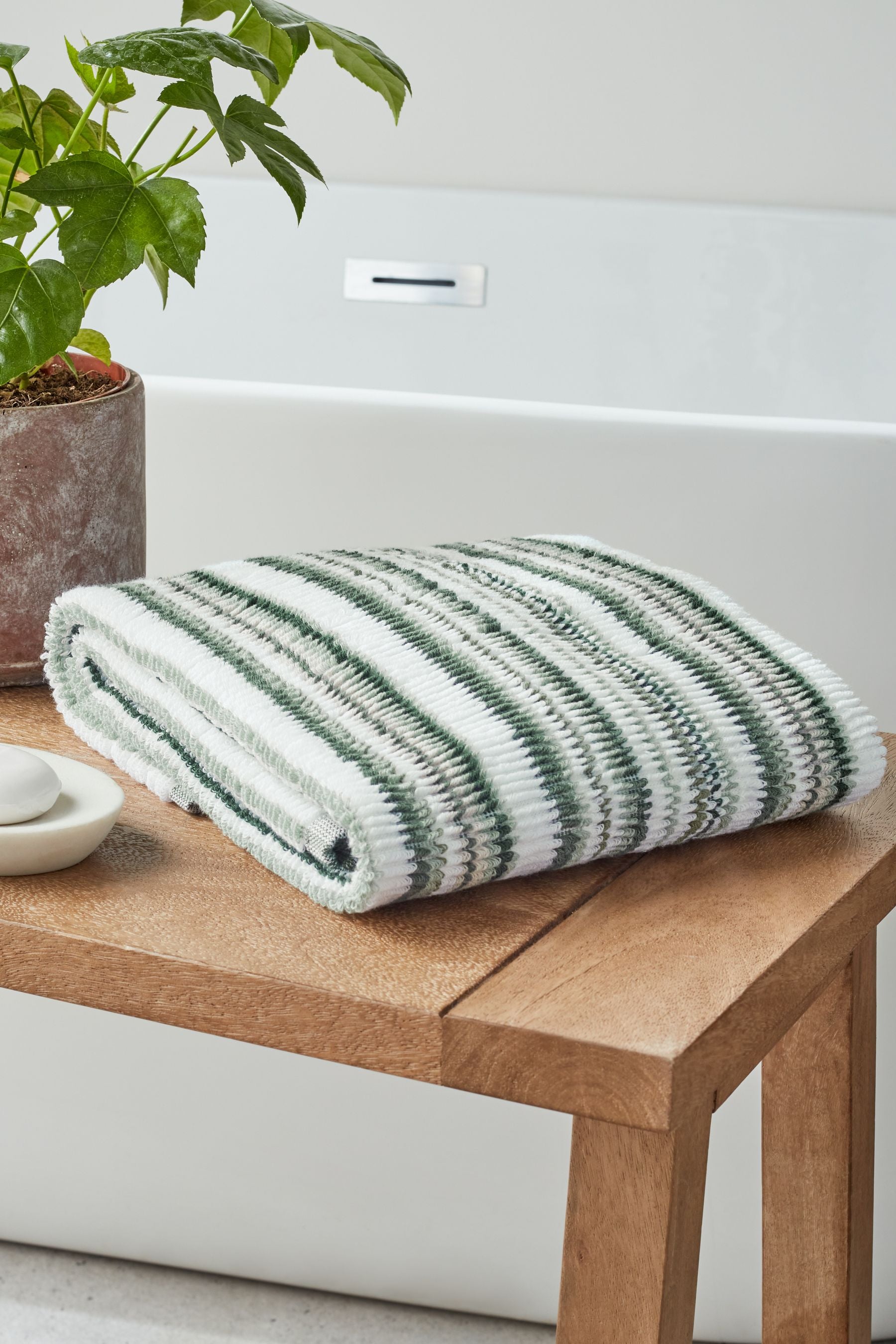 Green Sage Stripe Sage Wave 100% Cotton Towels