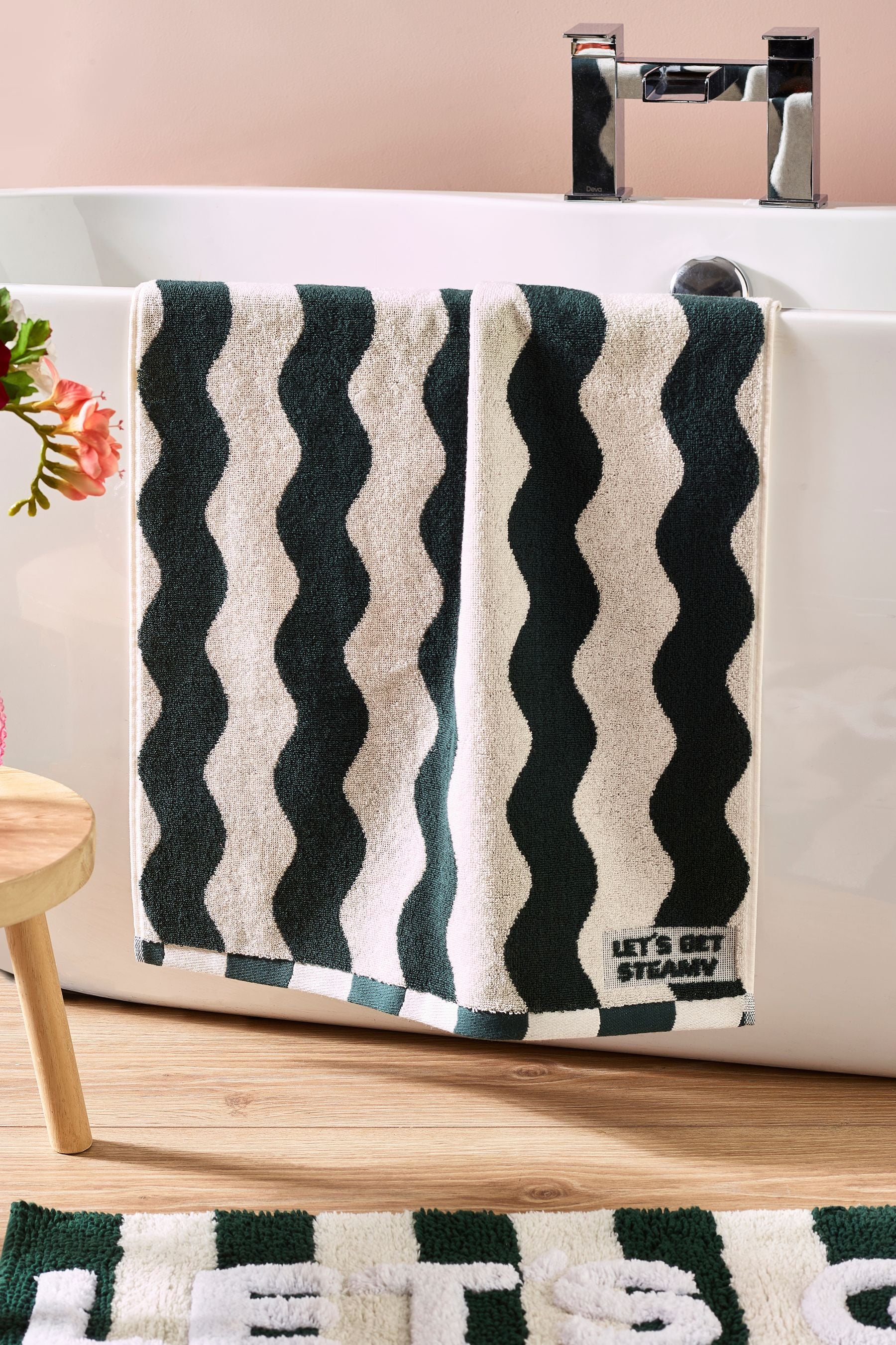 Green Lets Get Steamy Wave Stripe Towel