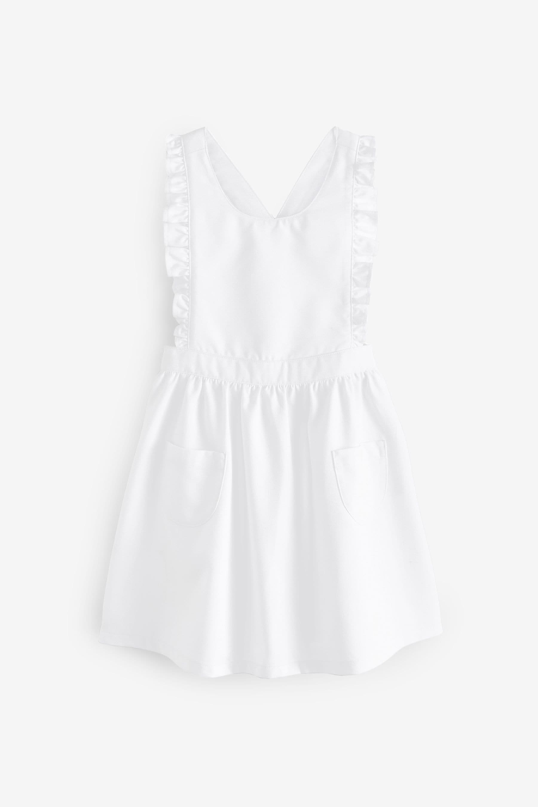 White Ruffle Detail Pinafore School Dress (3-14yrs)