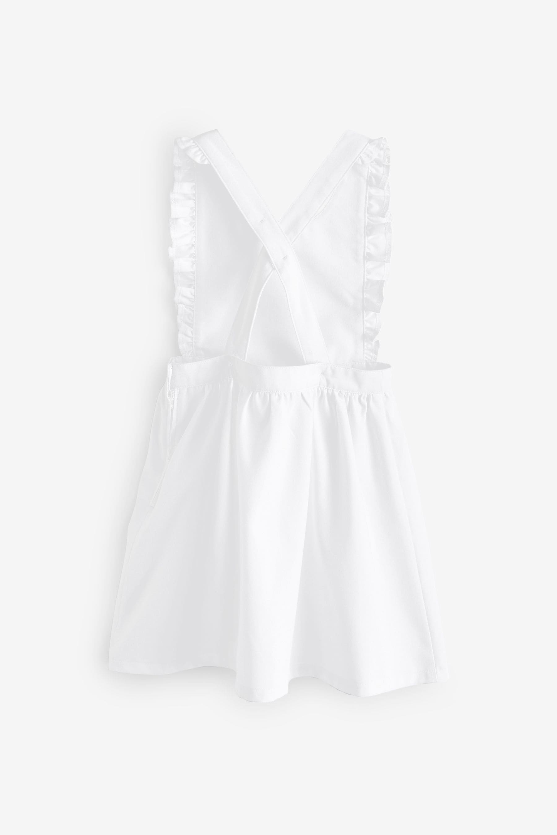 White Ruffle Detail Pinafore School Dress (3-14yrs)