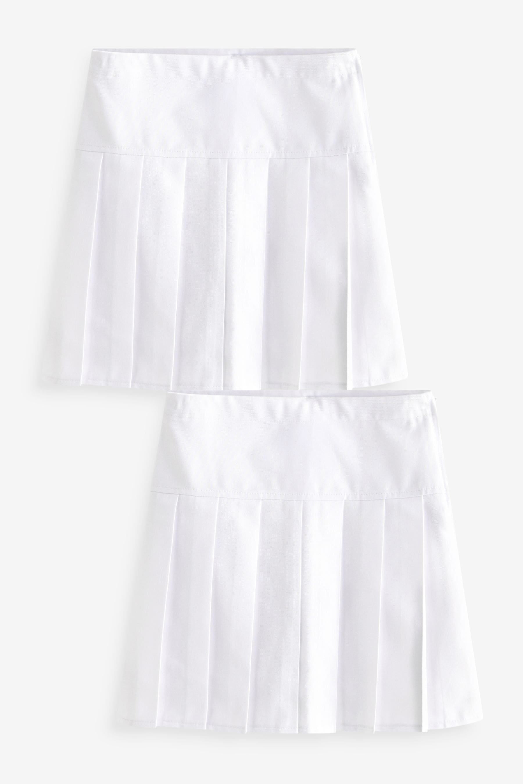 White Longer Length Regular Waist Pleated School Skirts 2 Pack (3-16yrs)