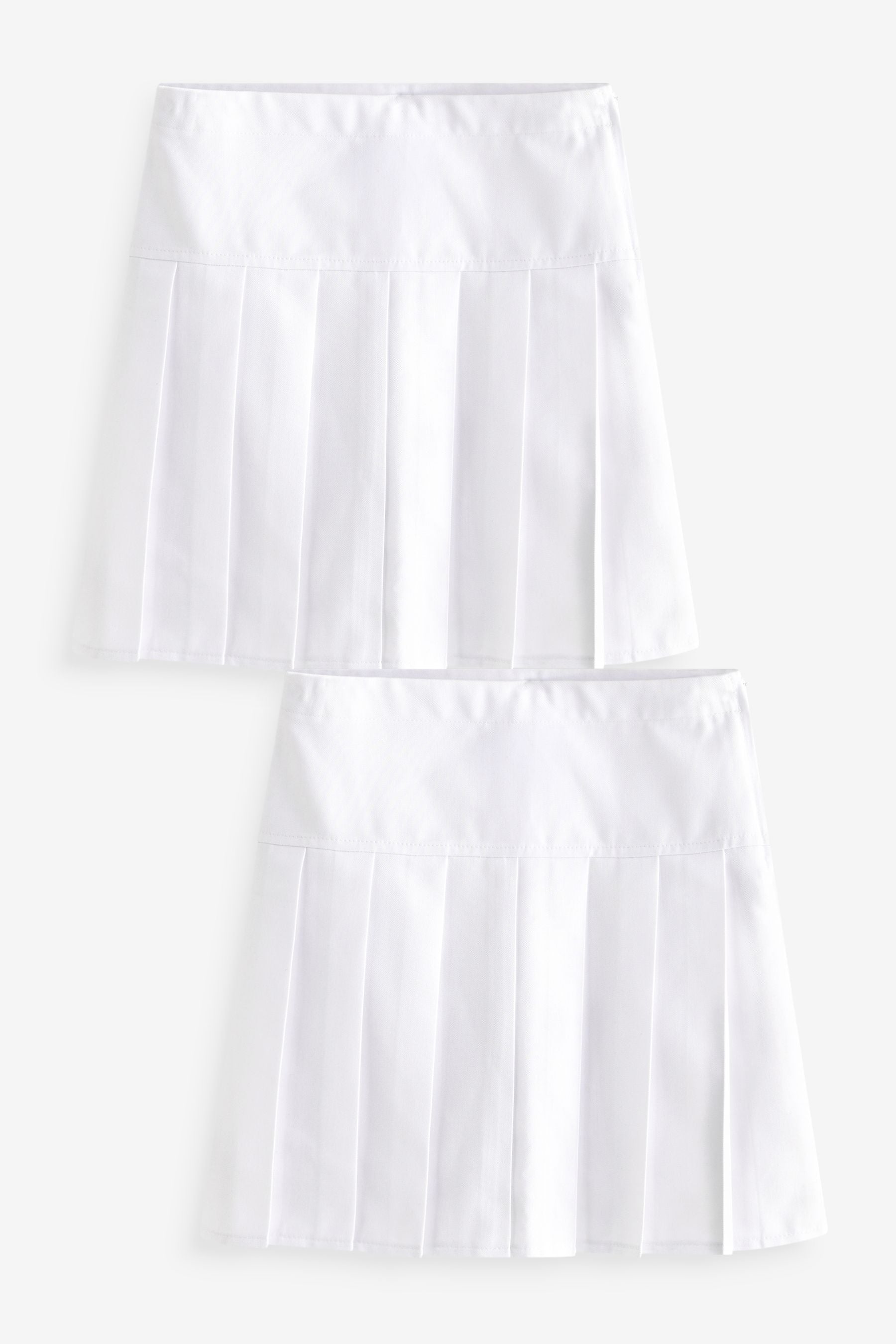 White Longer Length Regular Waist Pleated School Skirts 2 Pack (3-16yrs)