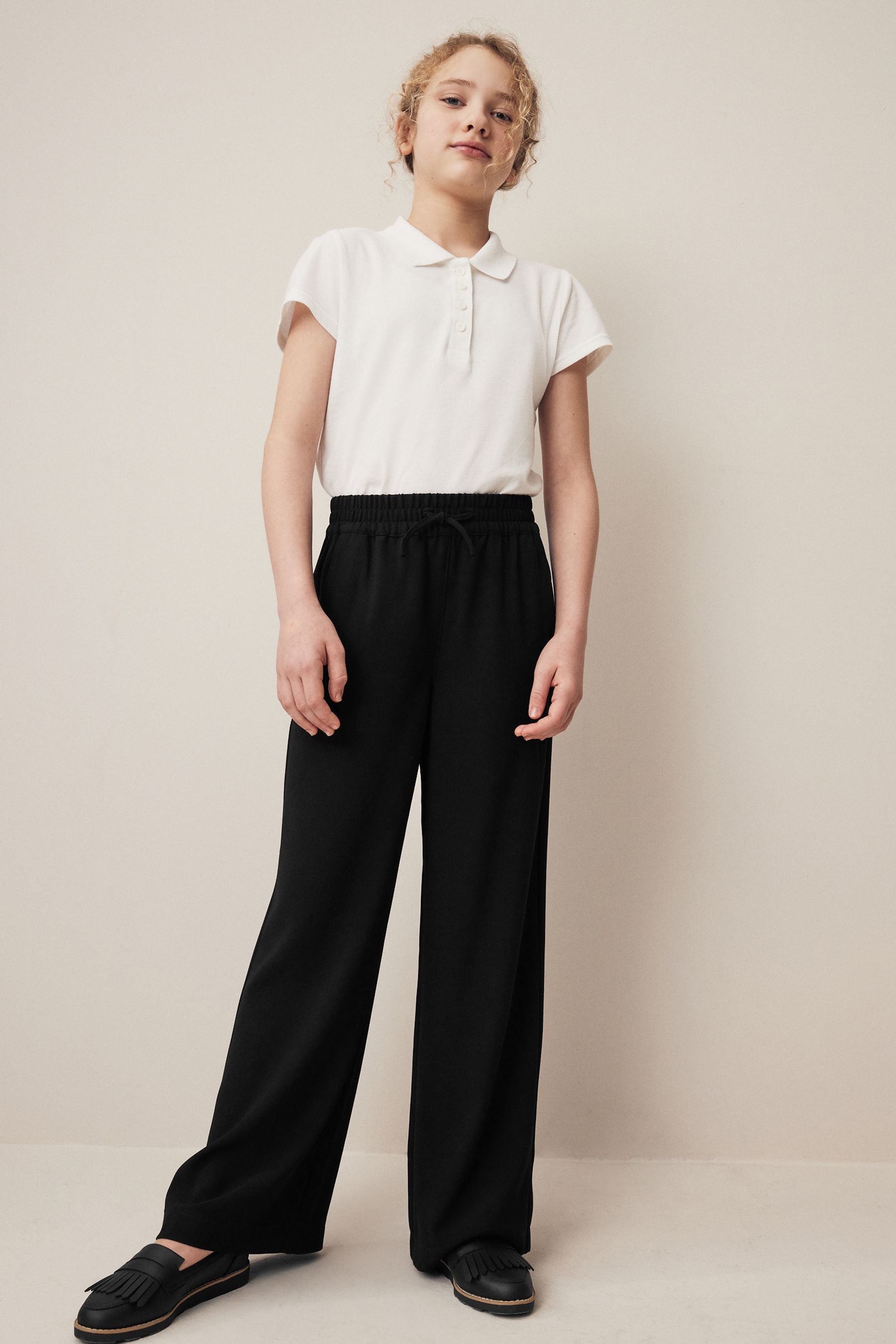 Black Crepe Pull-On Wide Leg Trousers (9-18yrs)