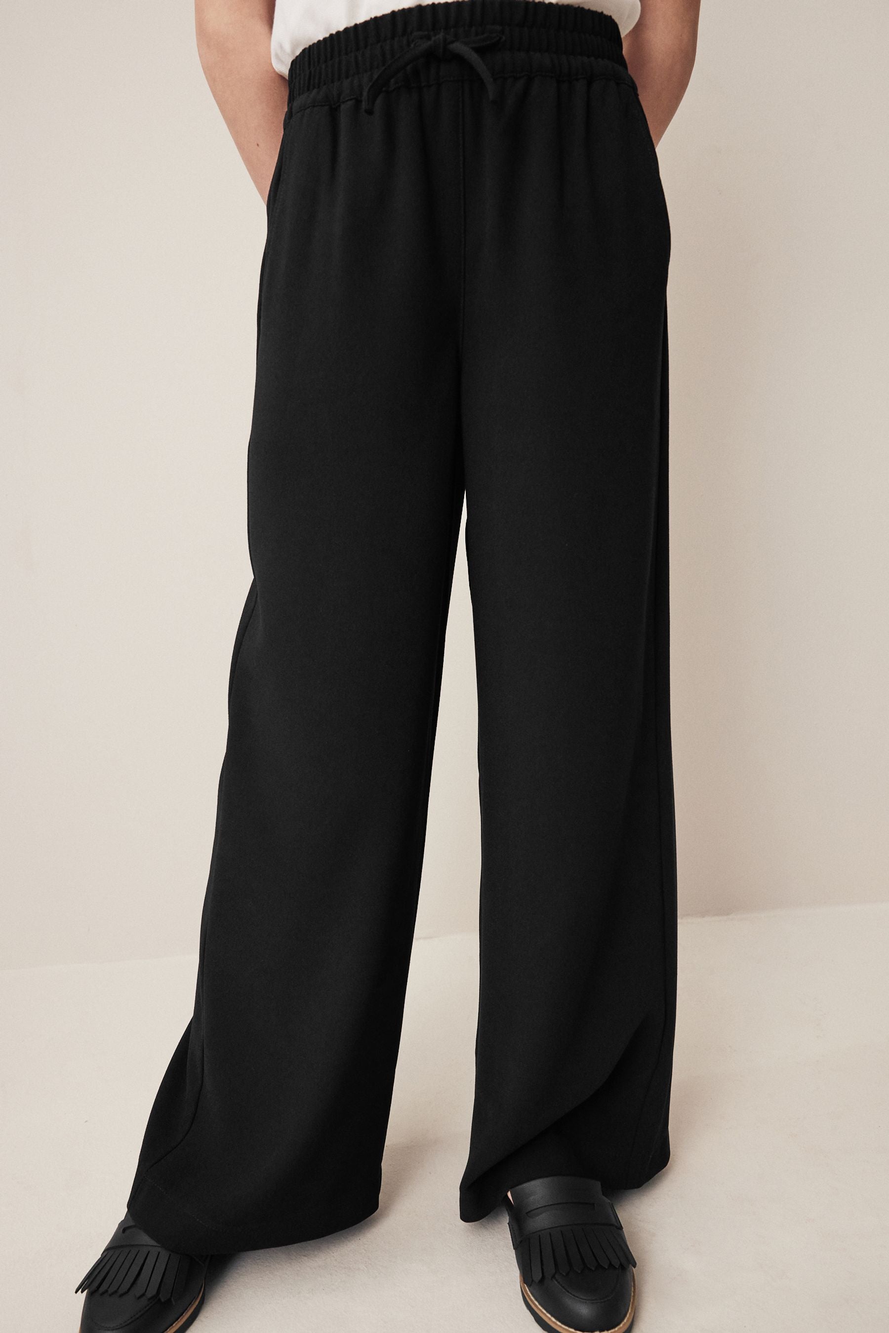 Black Crepe Pull-On Wide Leg Trousers (9-18yrs)