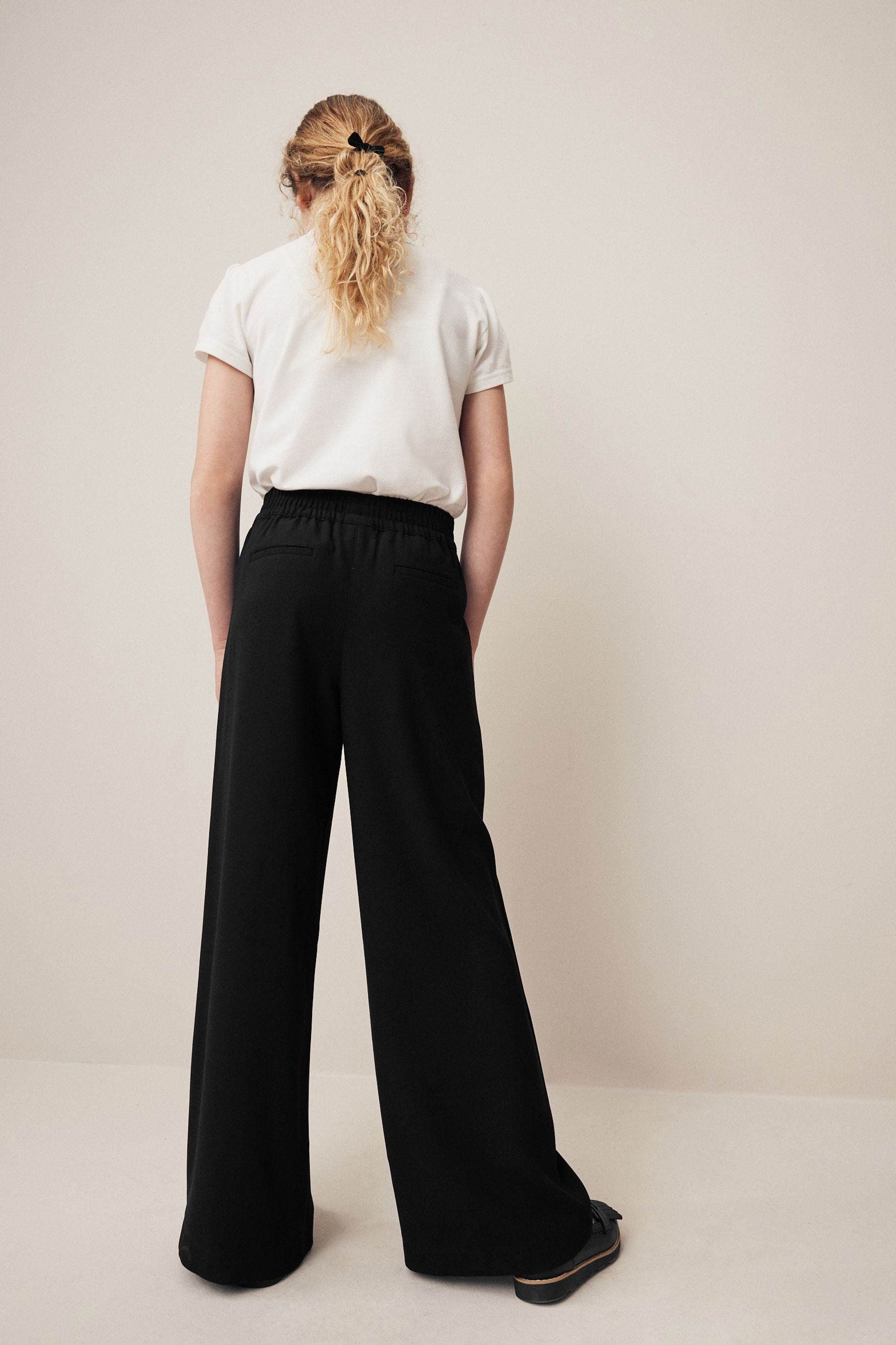 Black Crepe Pull-On Wide Leg Trousers (9-18yrs)